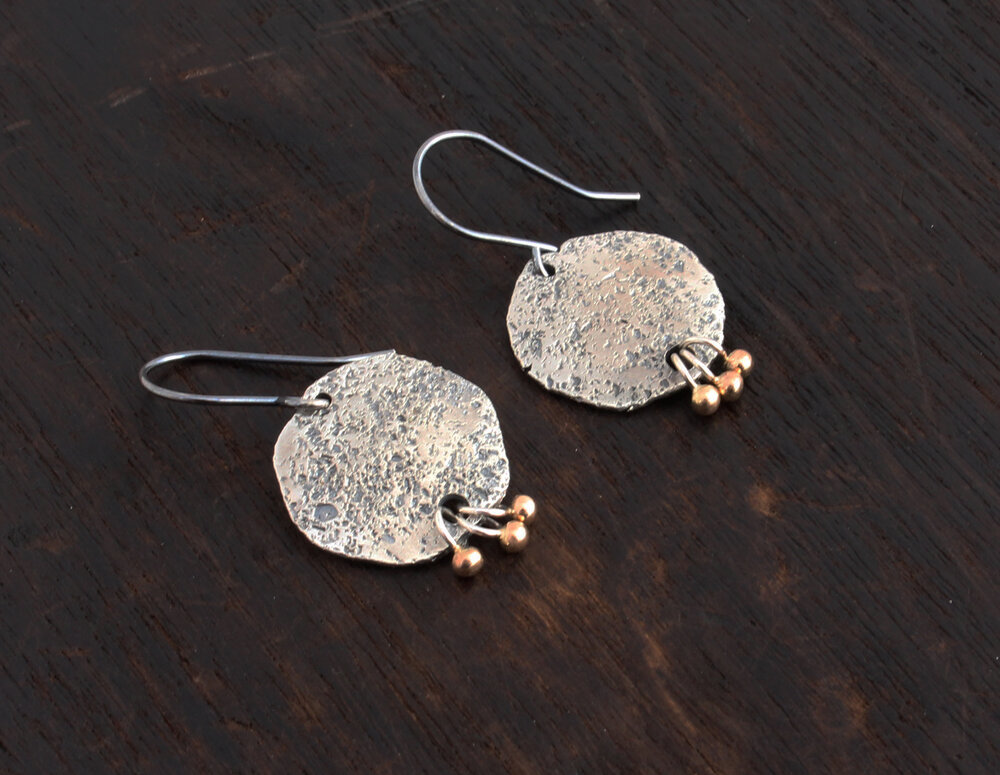 drop earrings dangle earrings artisan earrings Turquoise disc earrings rustic earrings flower earrings gold and turquoise earrings