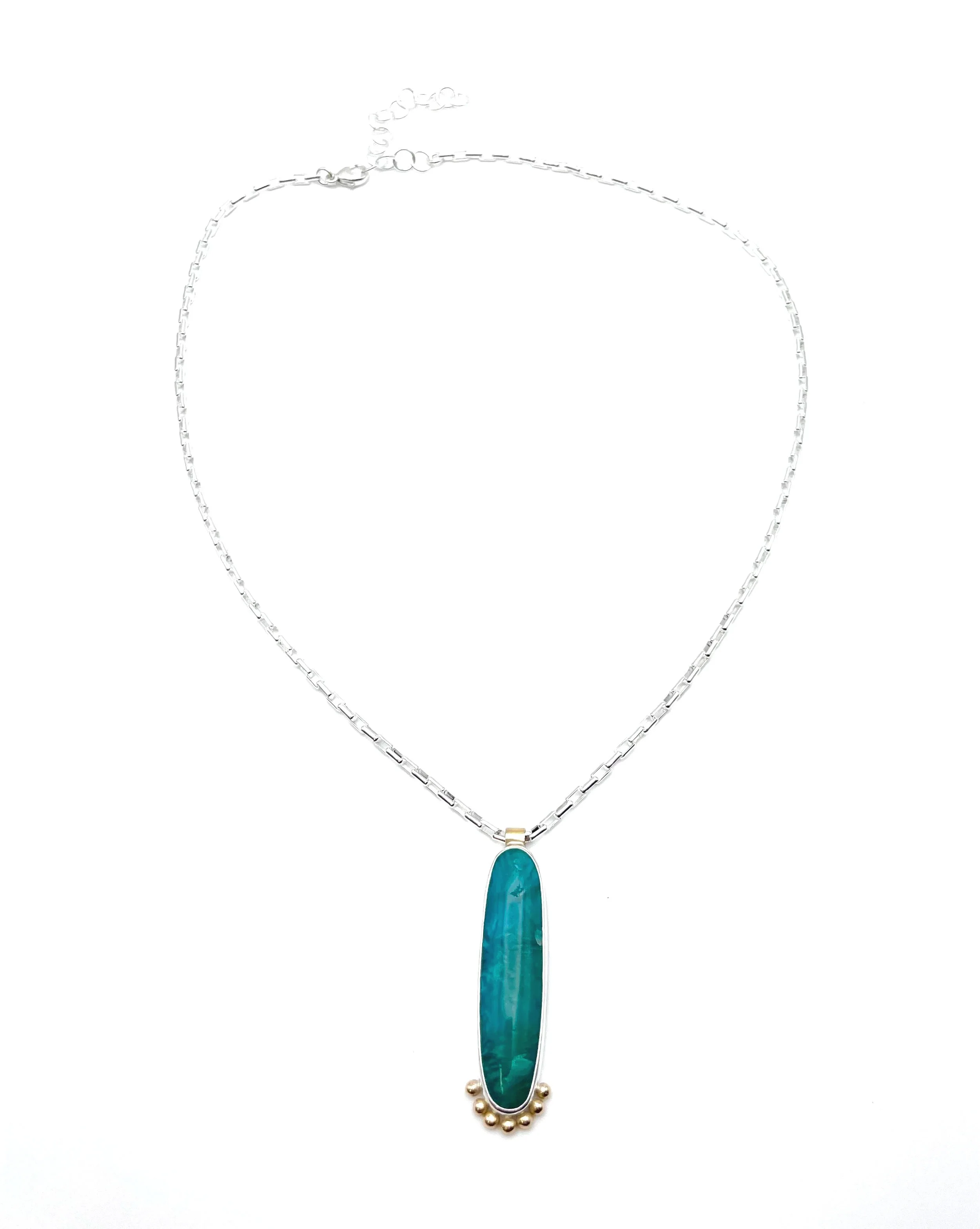 one of a kind blue stone pendant necklace mixed metal