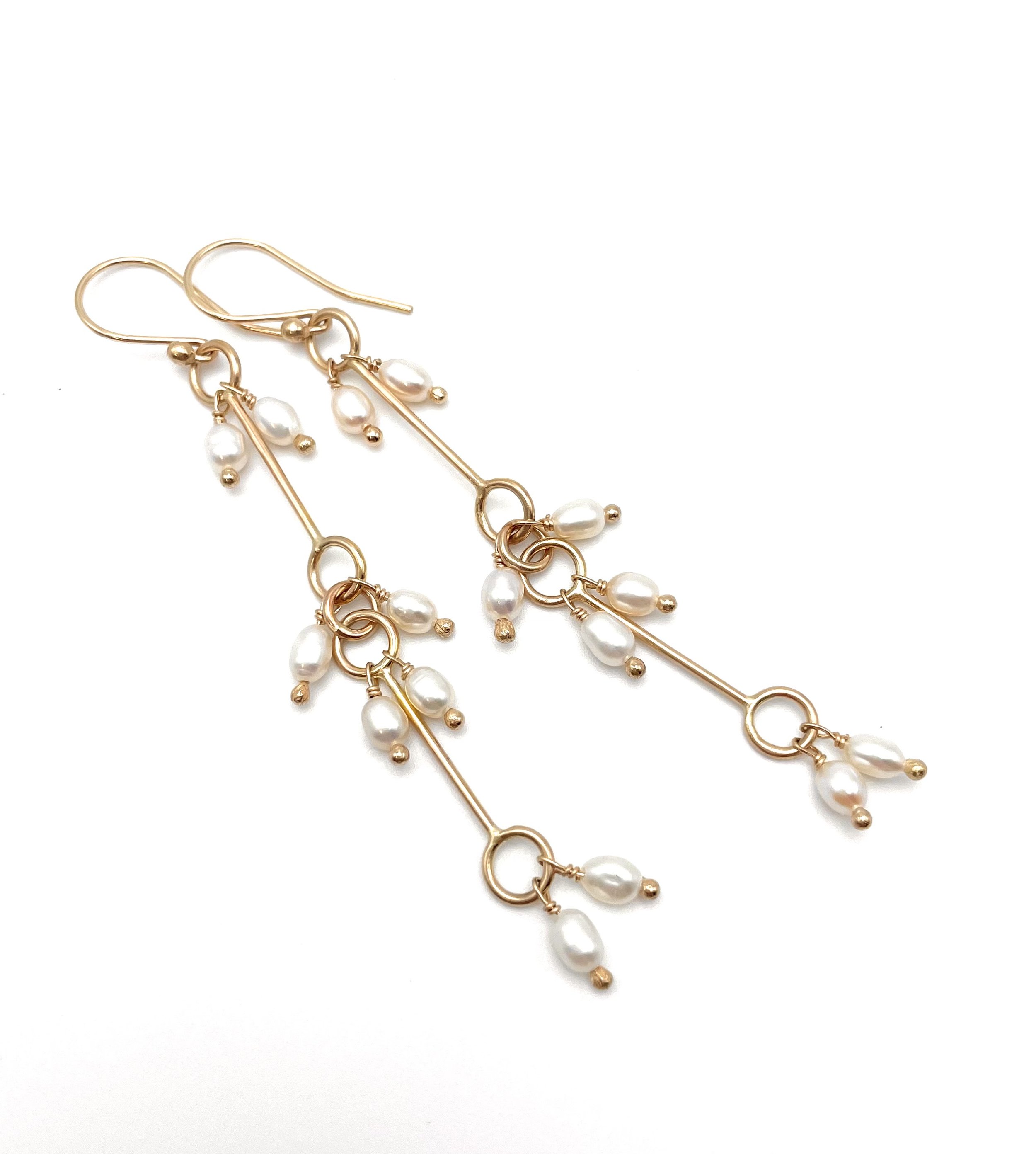14k Gold Pearl Dangle Earrings