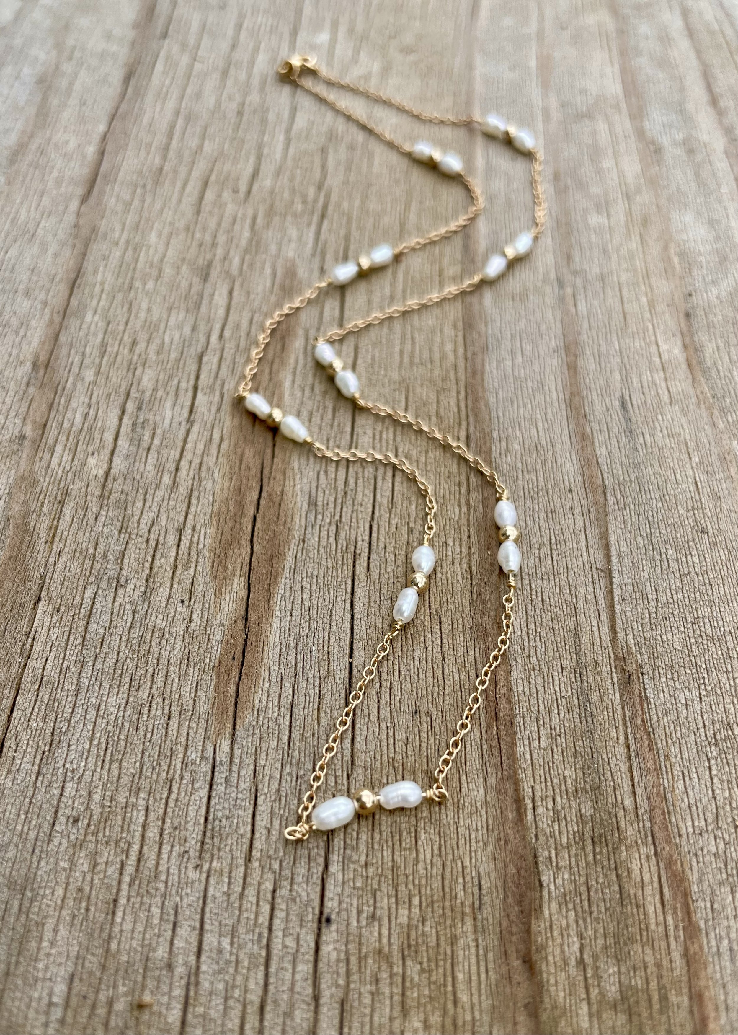 14k Gold Pearl Station Necklace