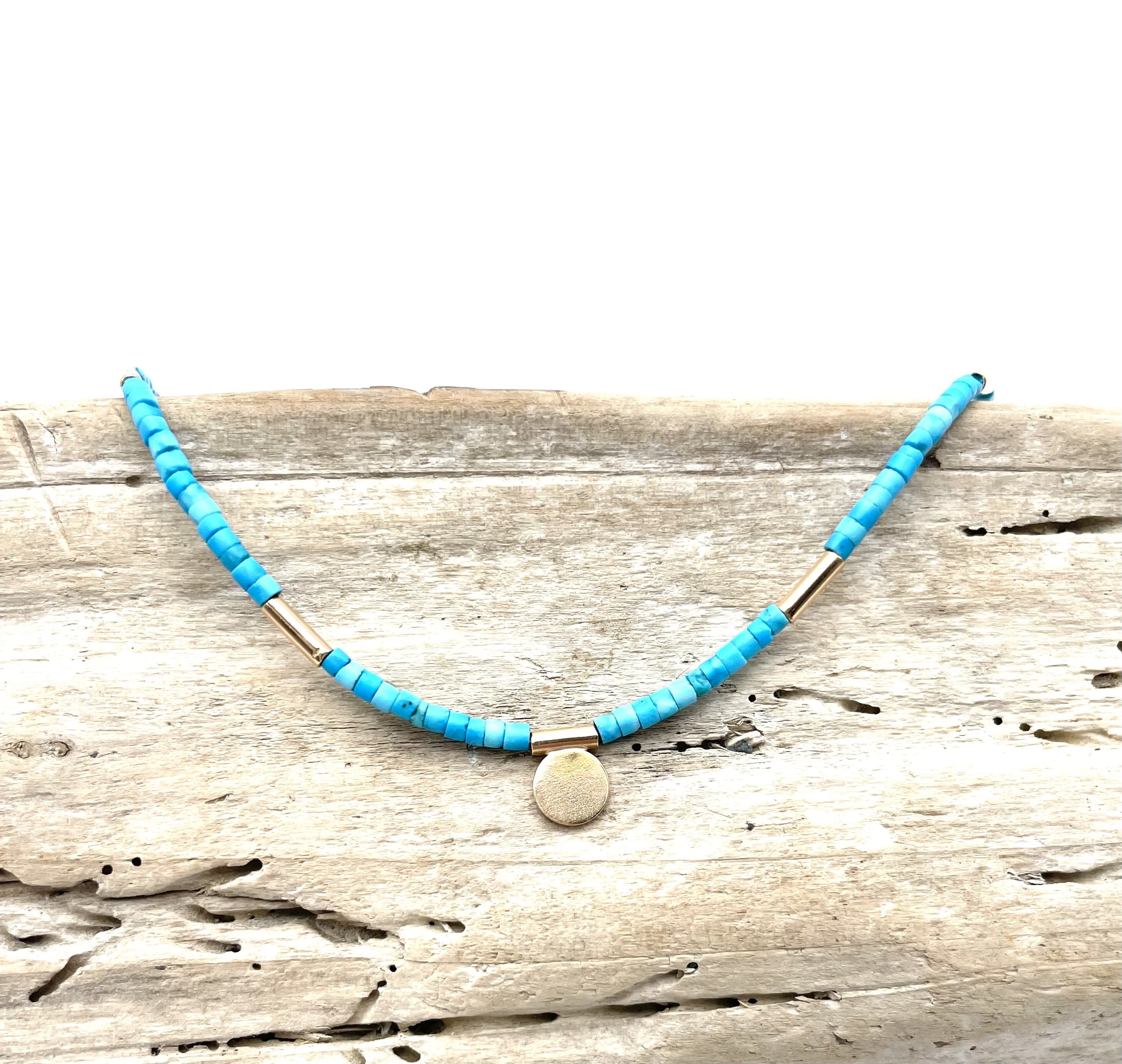 14k Gold turquoise bead necklace