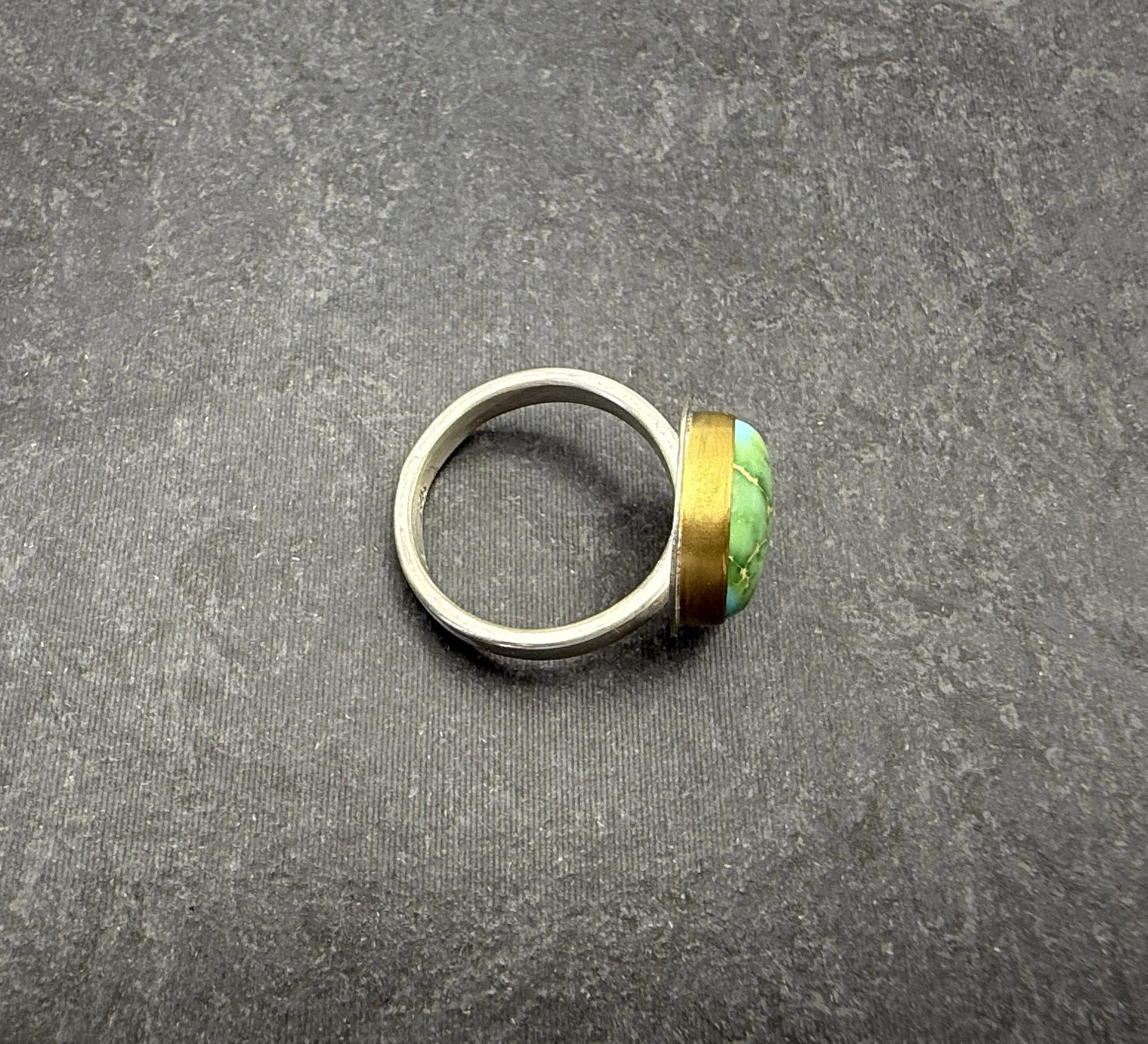Large round turquoise statement ring, mixed metal