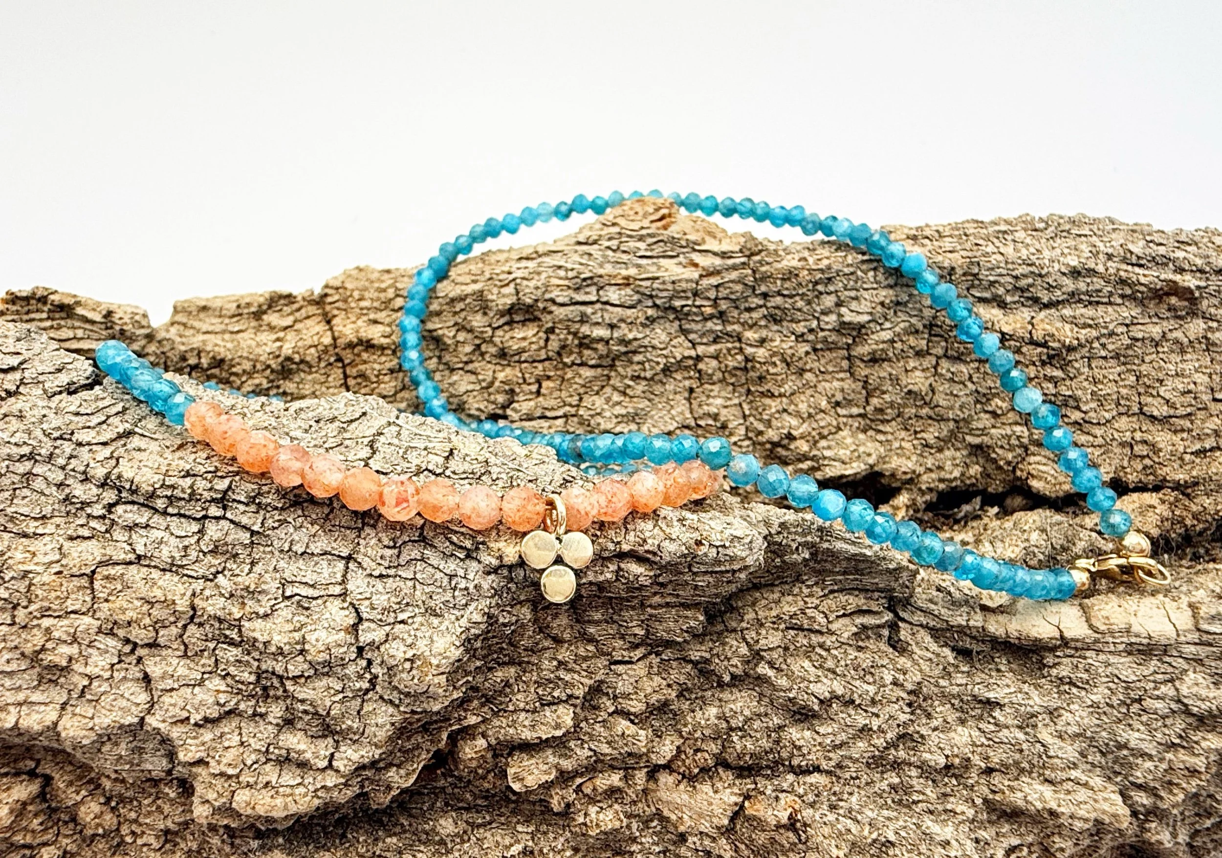 blue and peach gemstone combination necklace