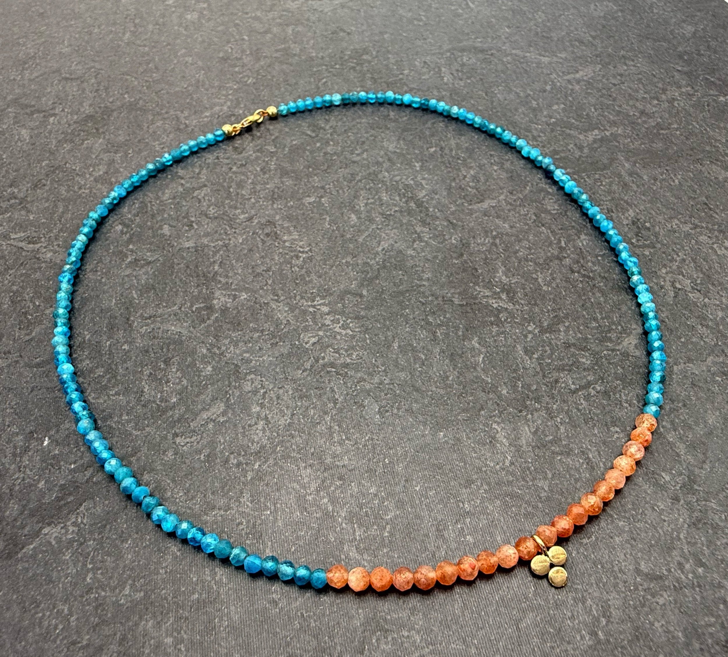 blue apatite and peach sunstone beaded necklace
