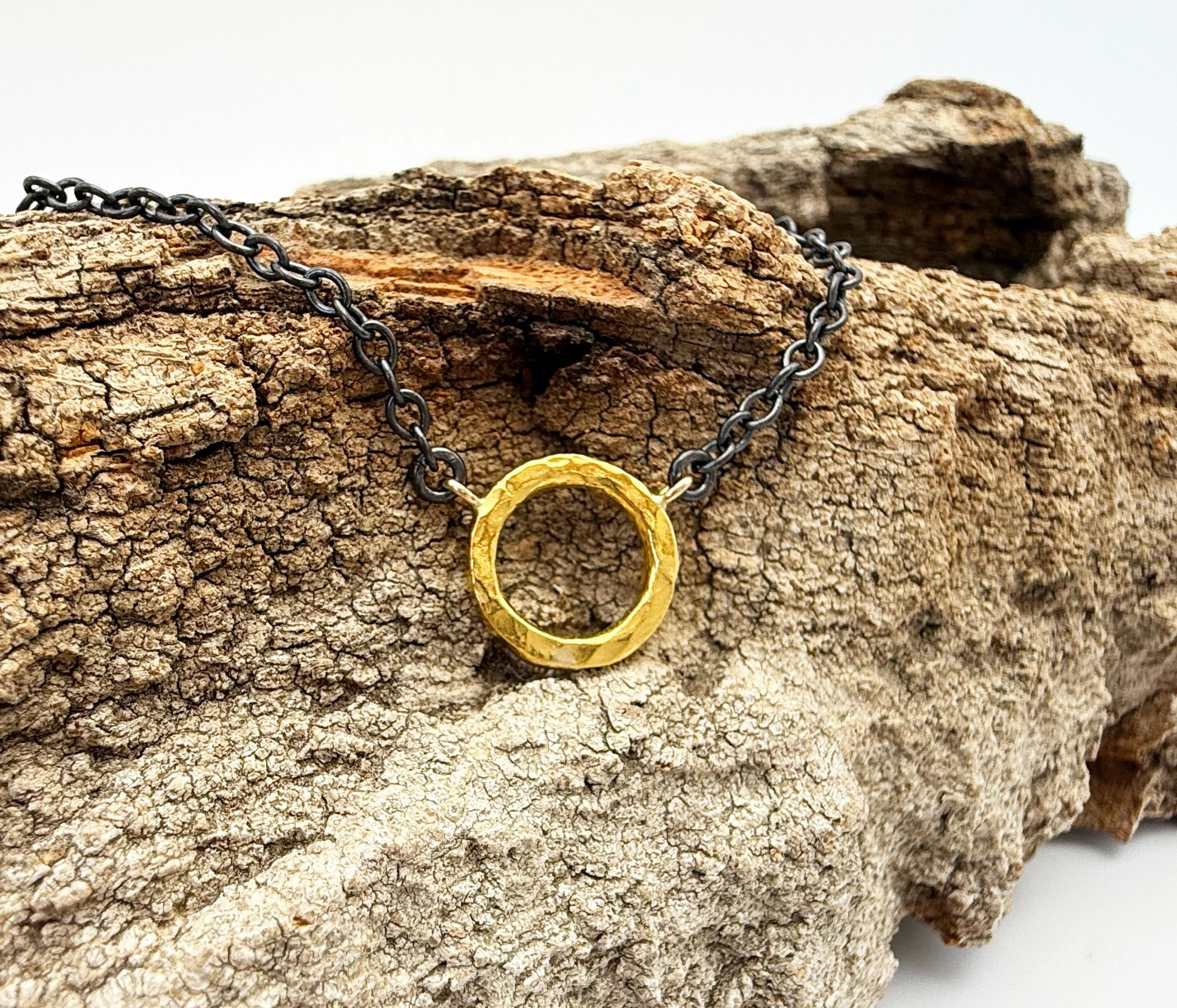 24k gold necklace with blackened silver chain