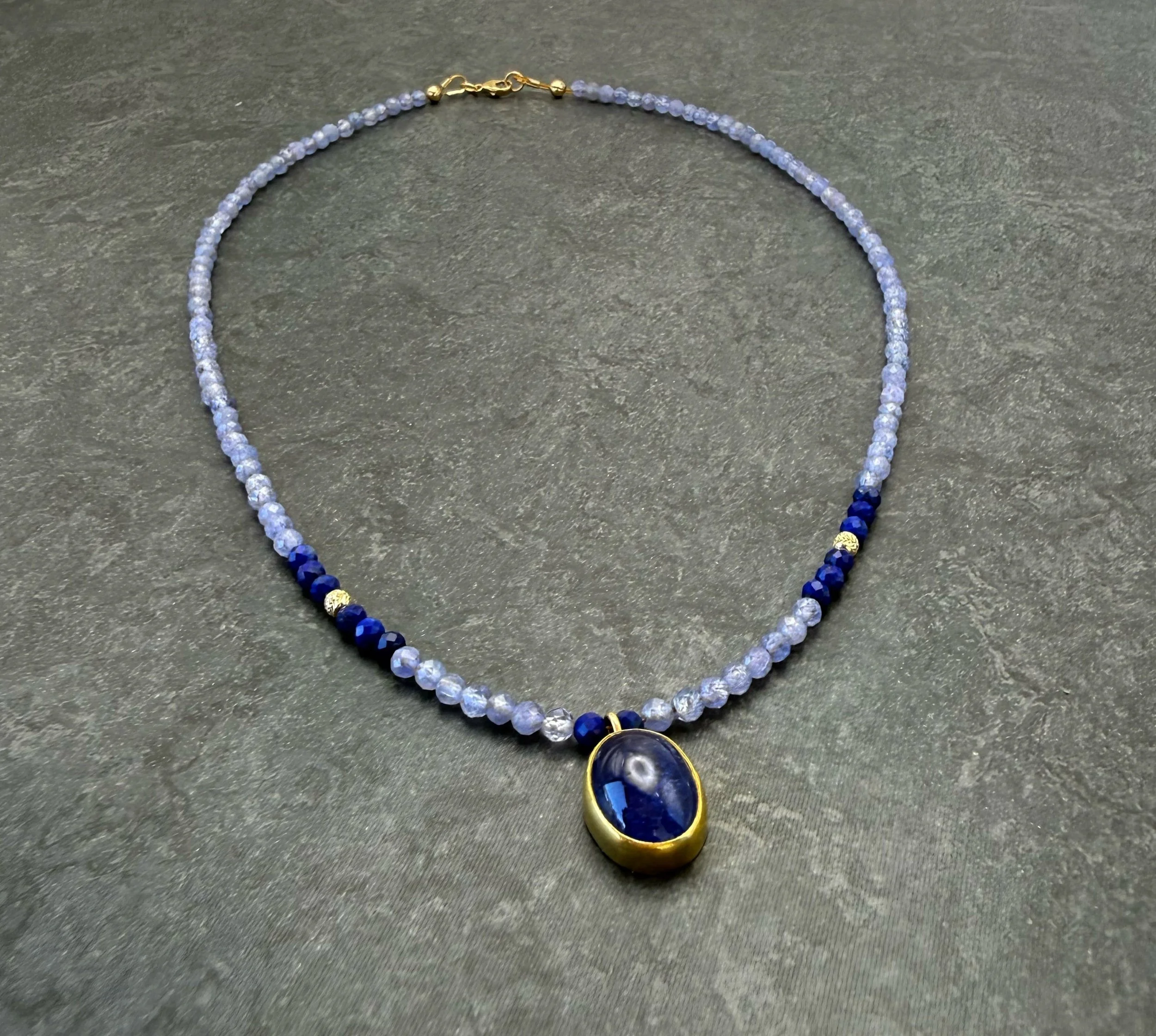 Gold tanzanite beaded necklace