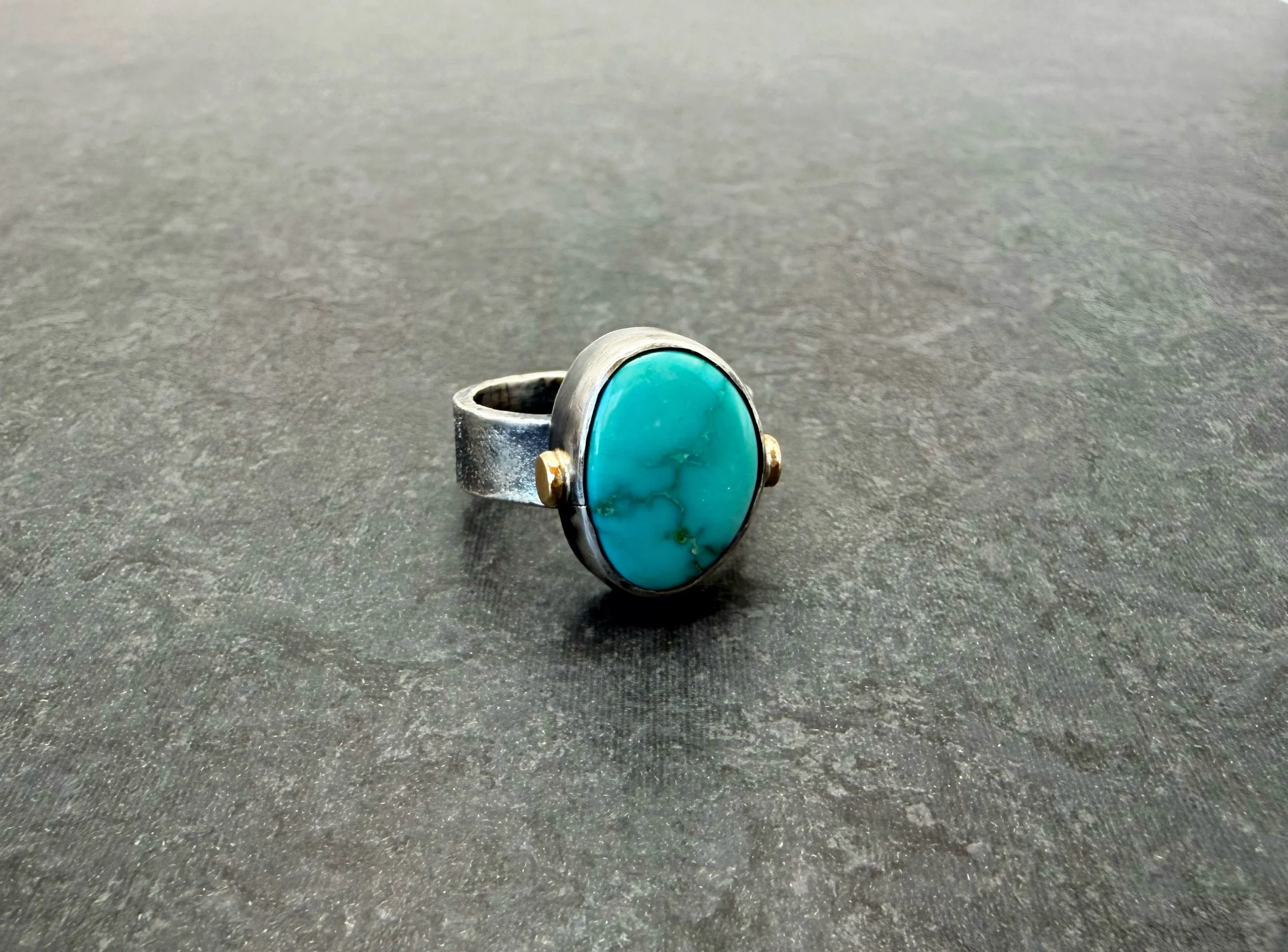 Handmade American Turquoise Ring Silver and Gold