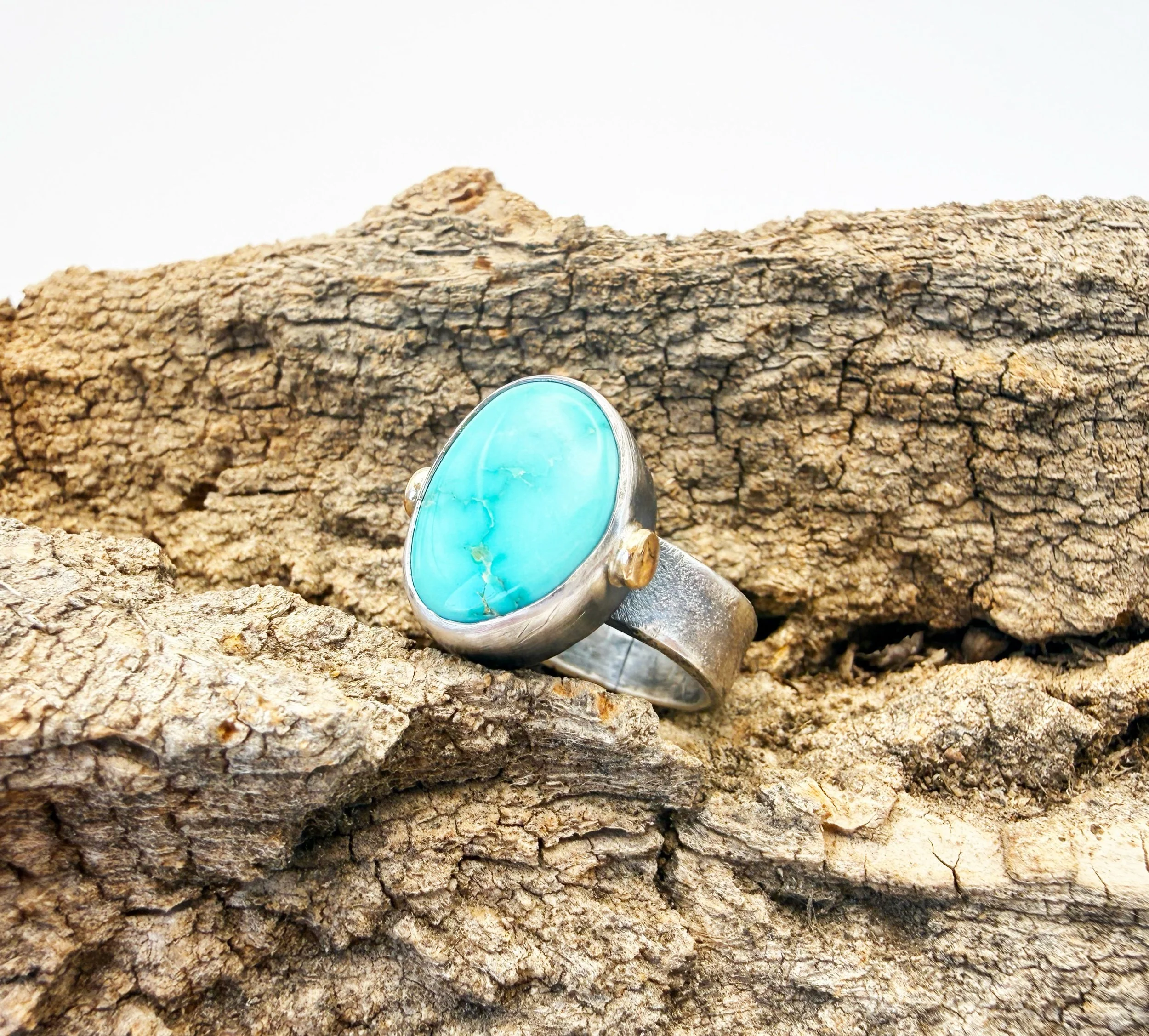 Oxidized Silver Turquoise Ring with 14k Gold Accents