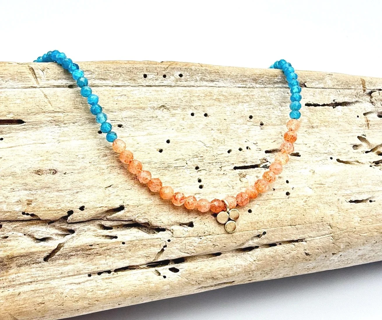 Apatite gemstone beaded necklace 14k 