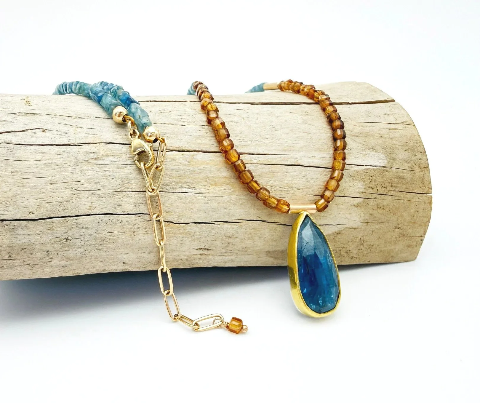 kyanite pendant necklace solid gold 