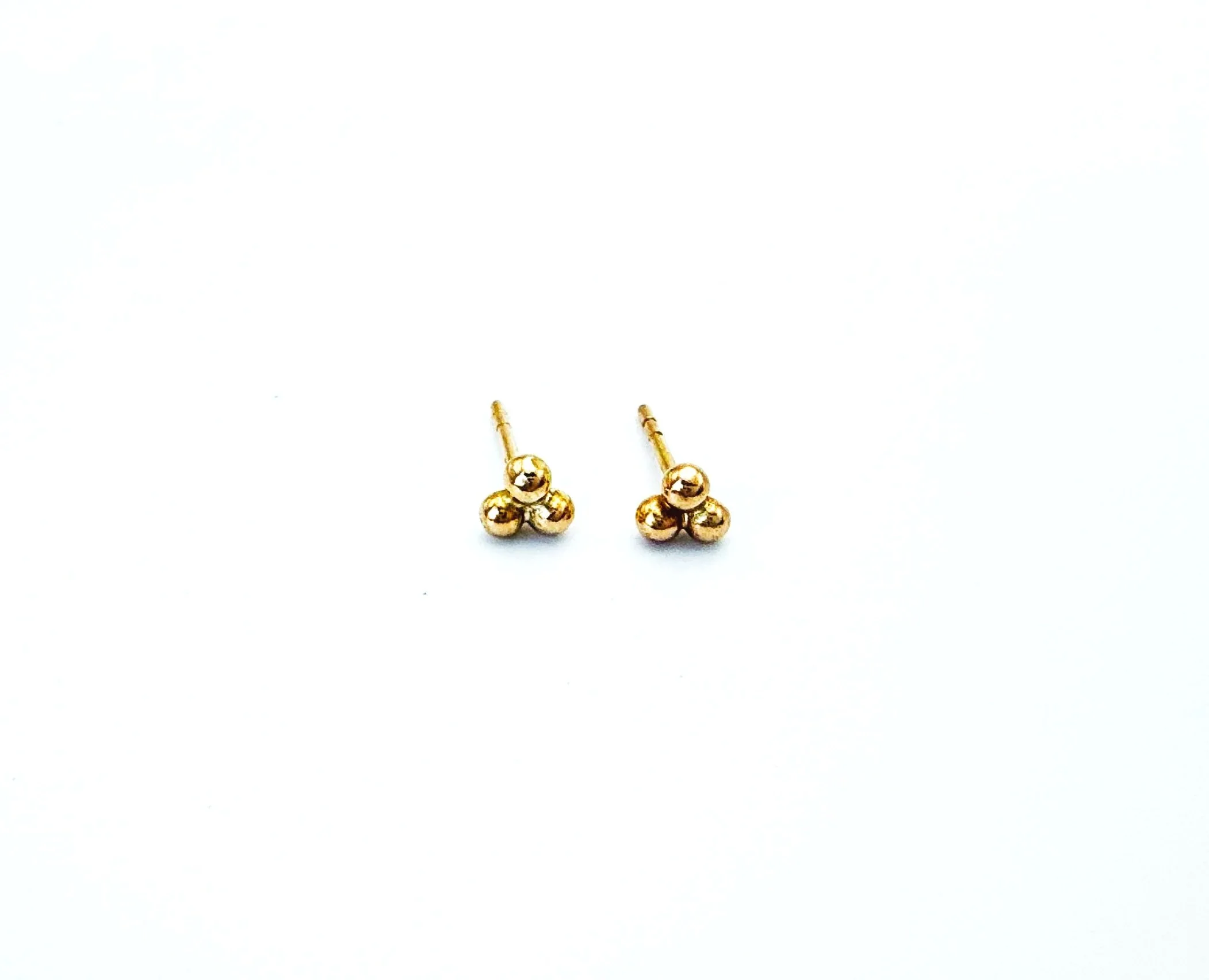 Artisan unique 14k gold three dot stud earrings