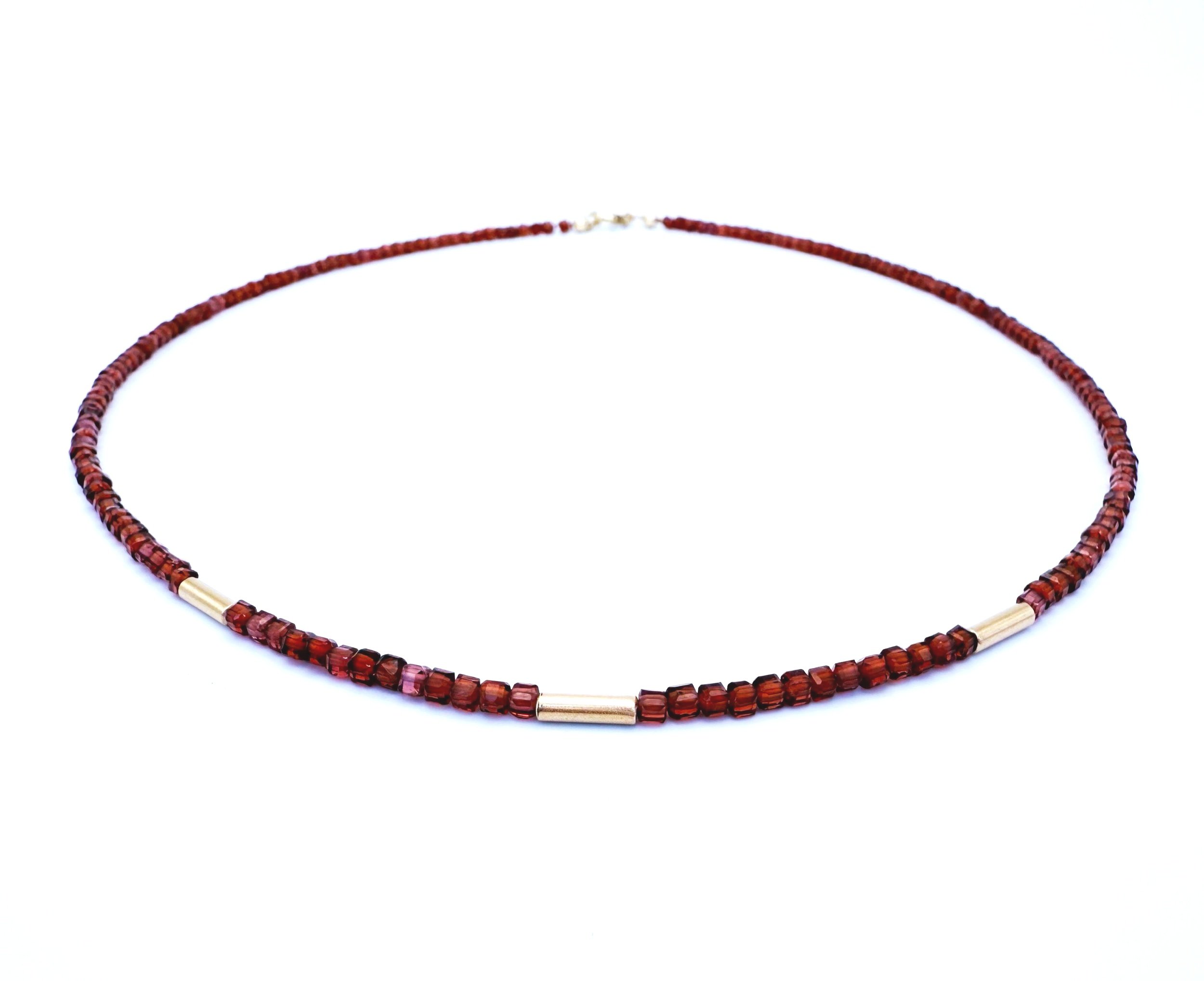 gold garnet gemstone bead necklace, 14k