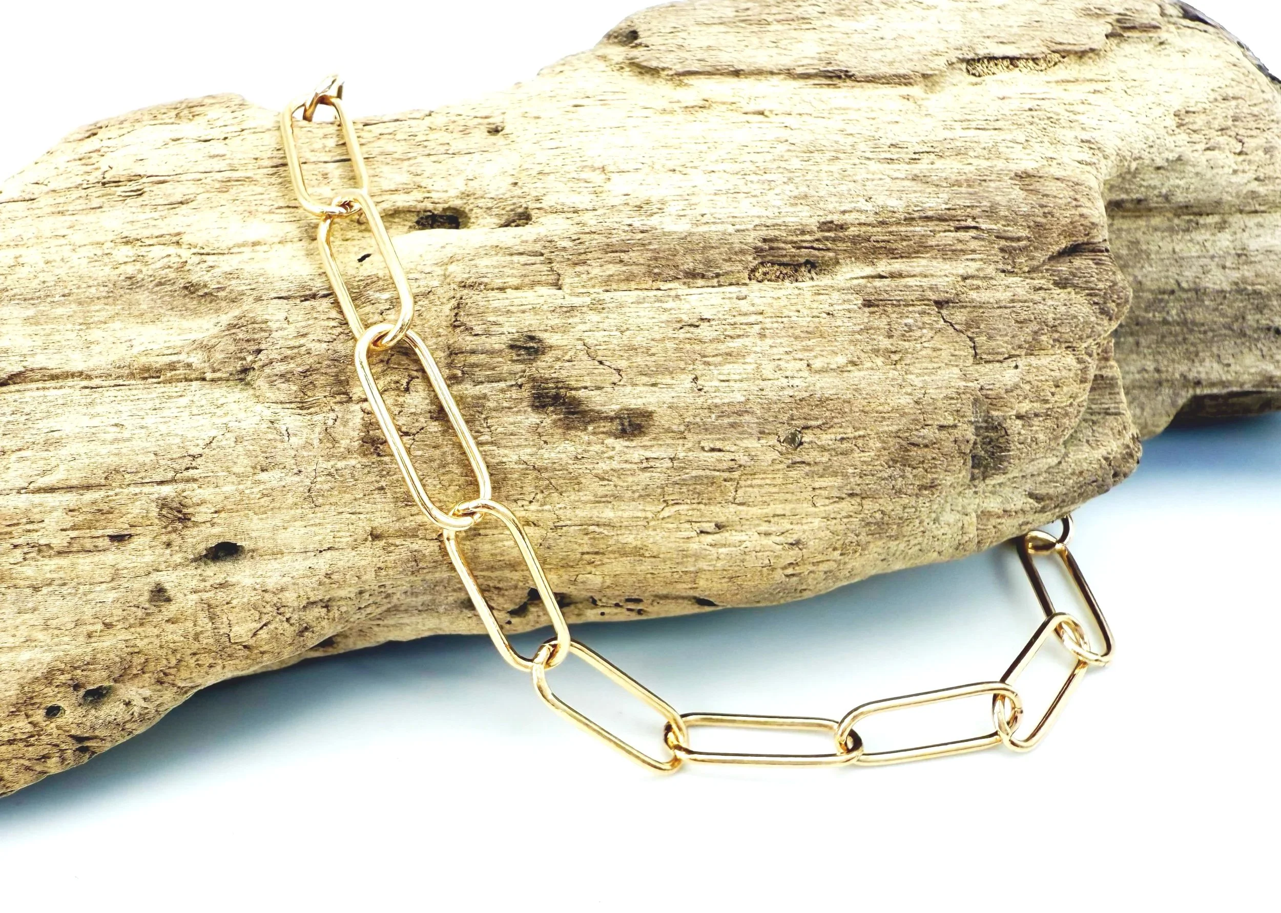 14k solid gold paperclip chain bracelet