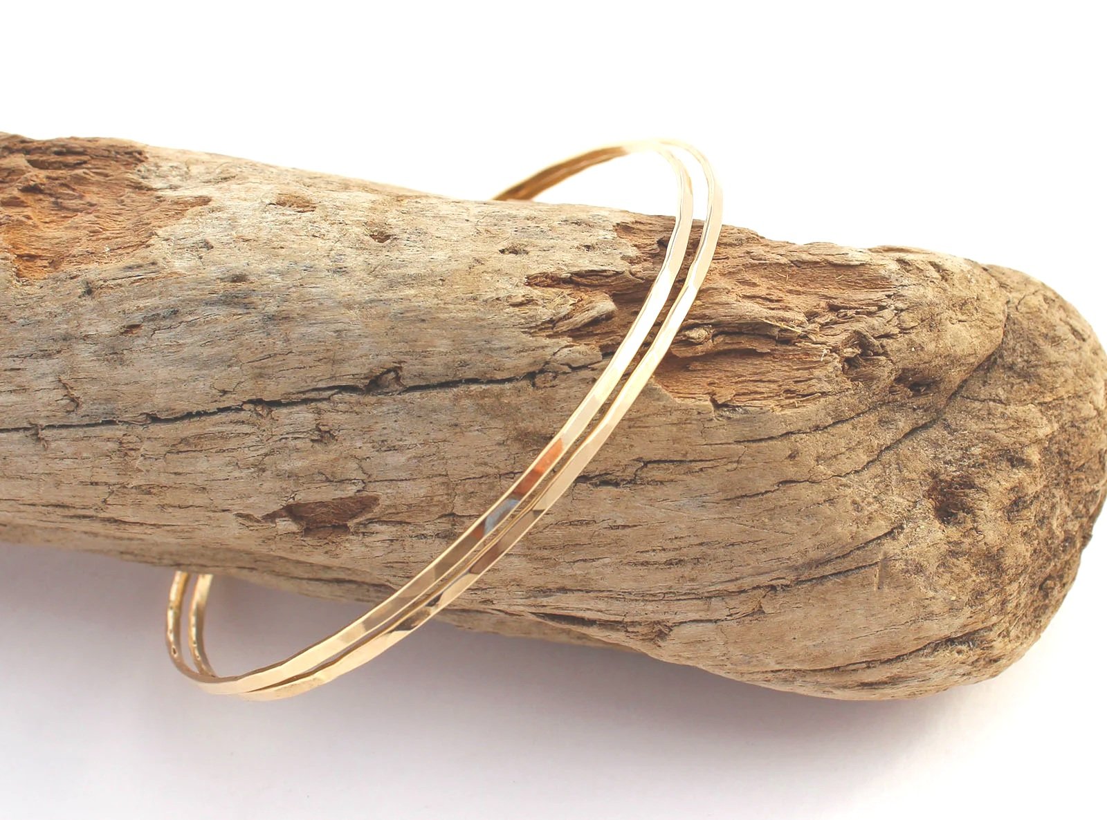 hammered thin bangle bracelet yellow gold 14k