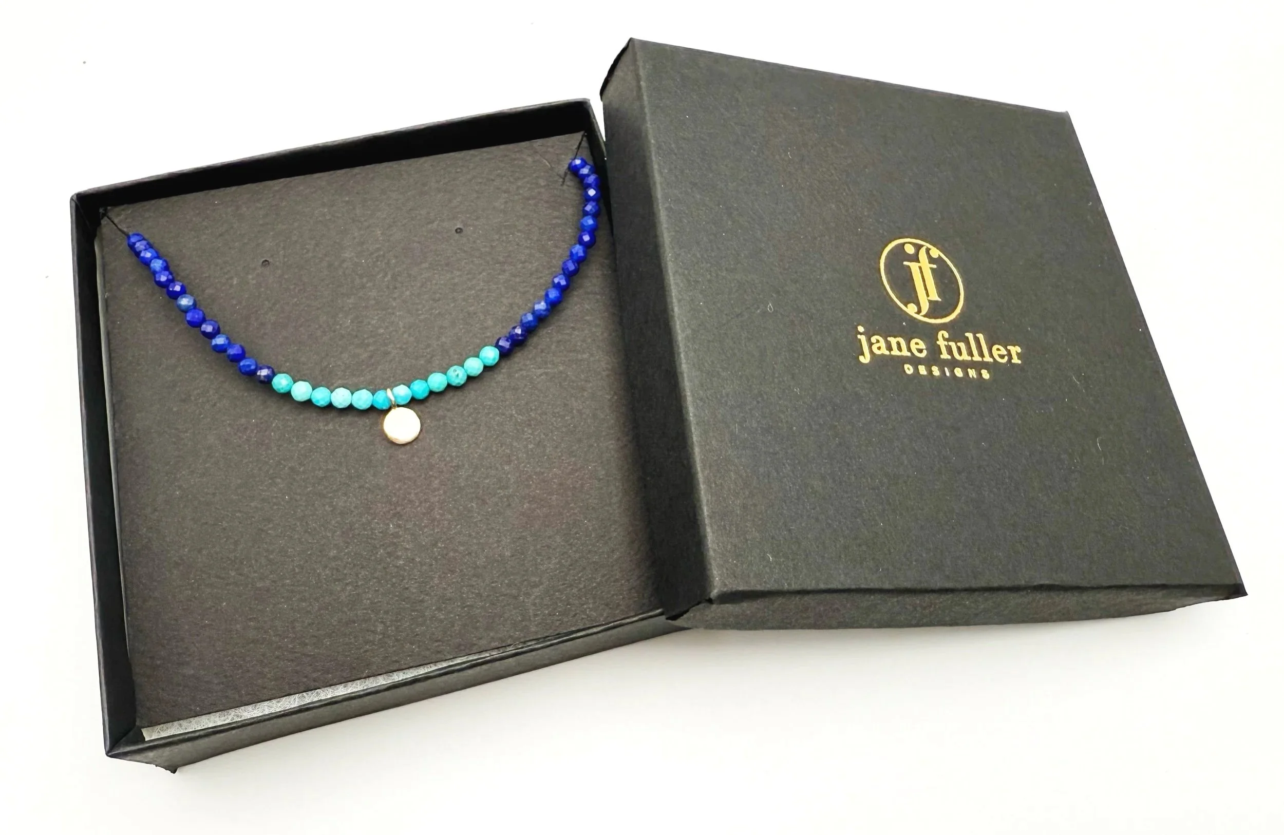 14k solid gold lapis and turquoise beaded necklace
