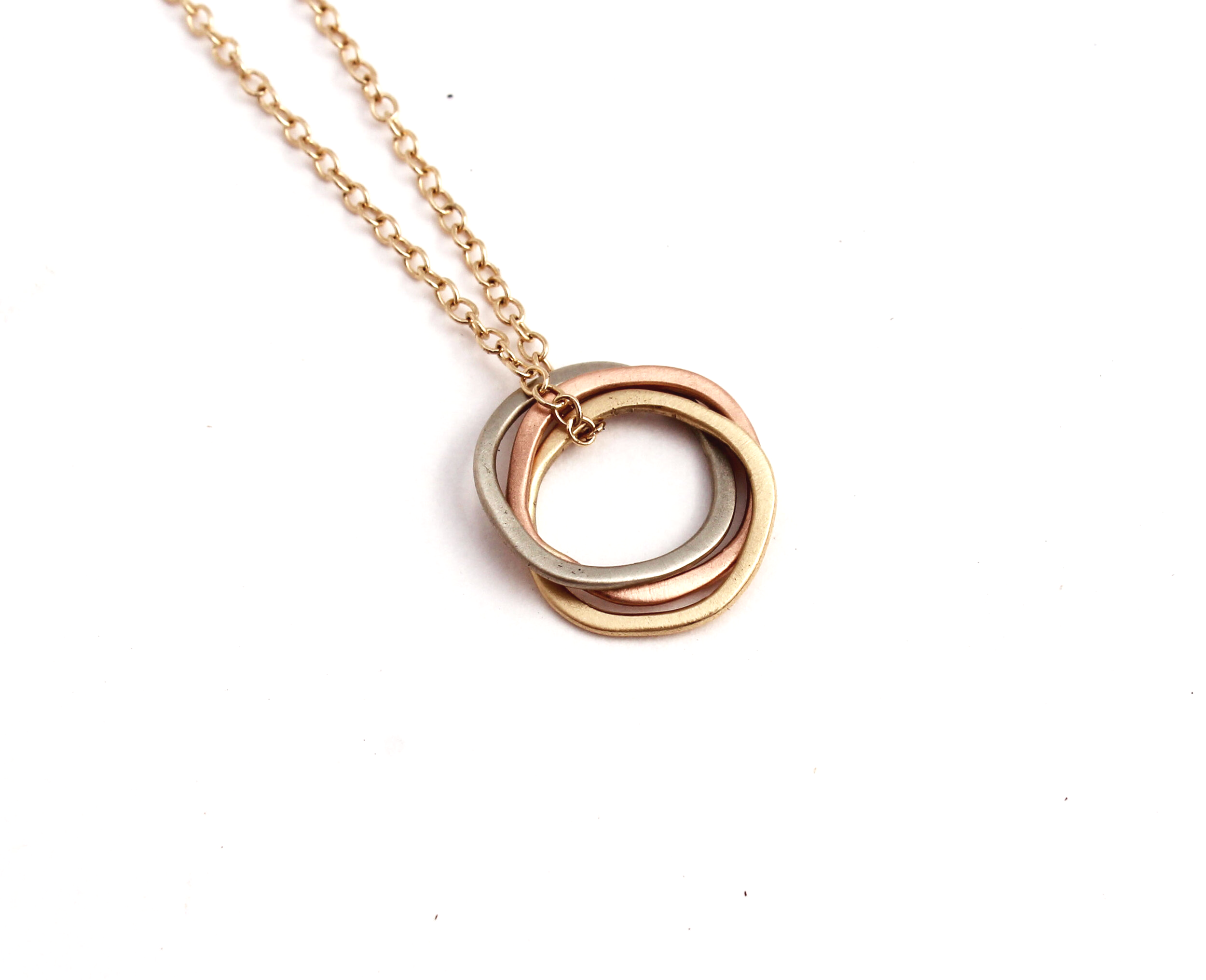 rose gold, yellow gold and white gold circles pendant necklace 14k