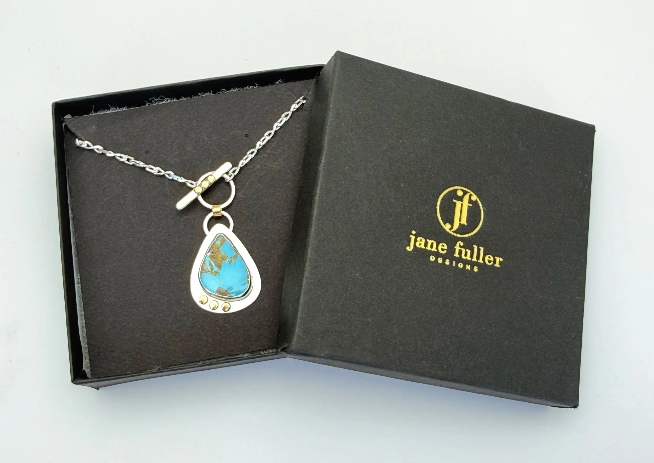 Blue Gem turquoise necklace in a Jane Fuller Designs gift box