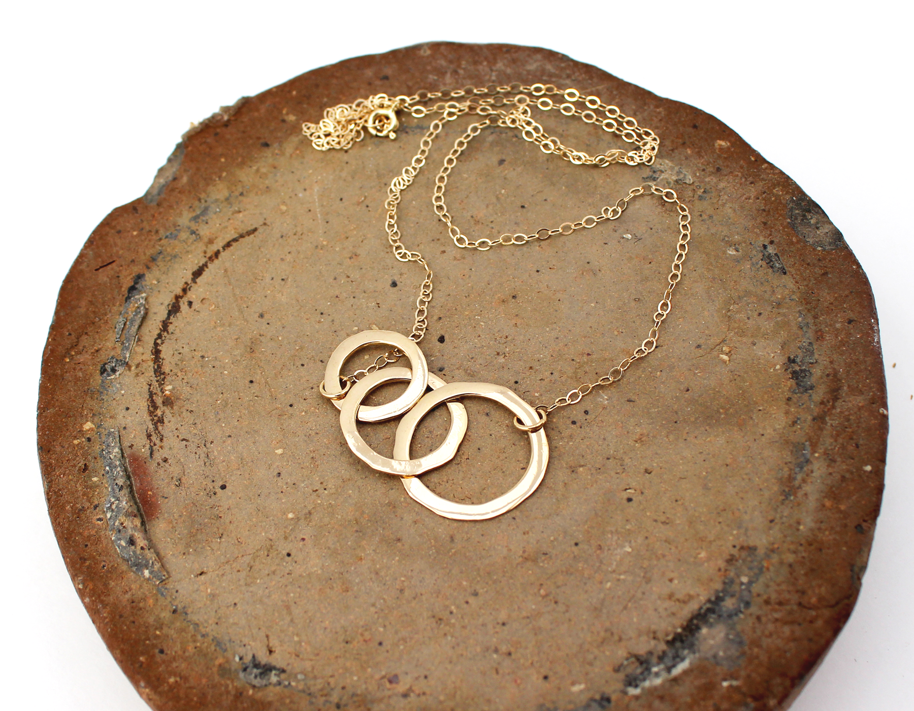 14k solid gold three circles necklace