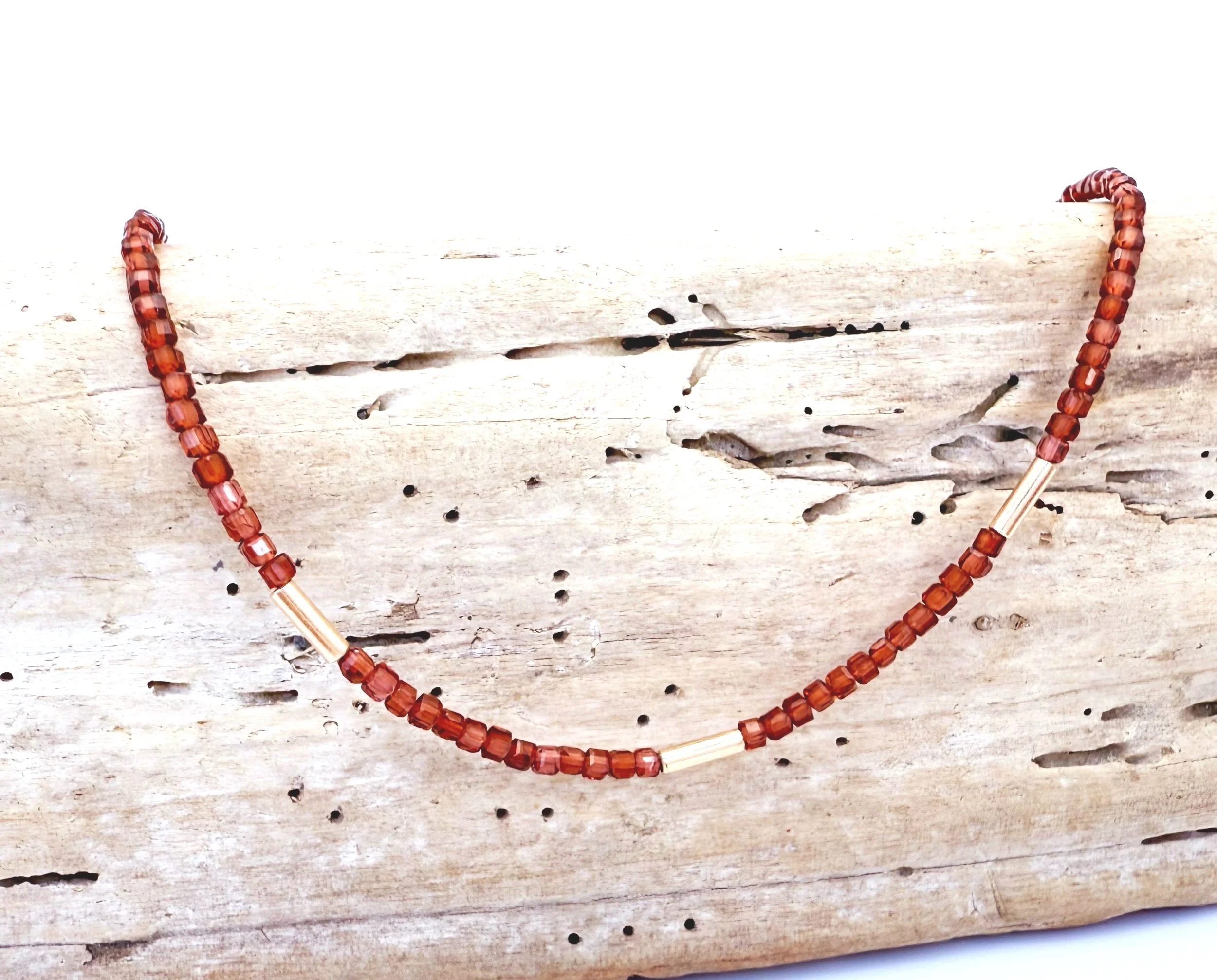 Garnet beaded necklace 14k solid gold