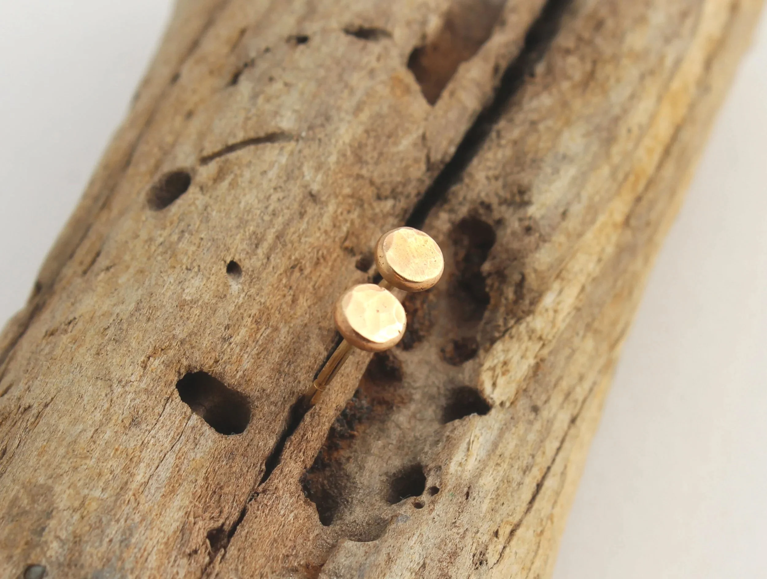 hammered 3mm stud earrings 14k