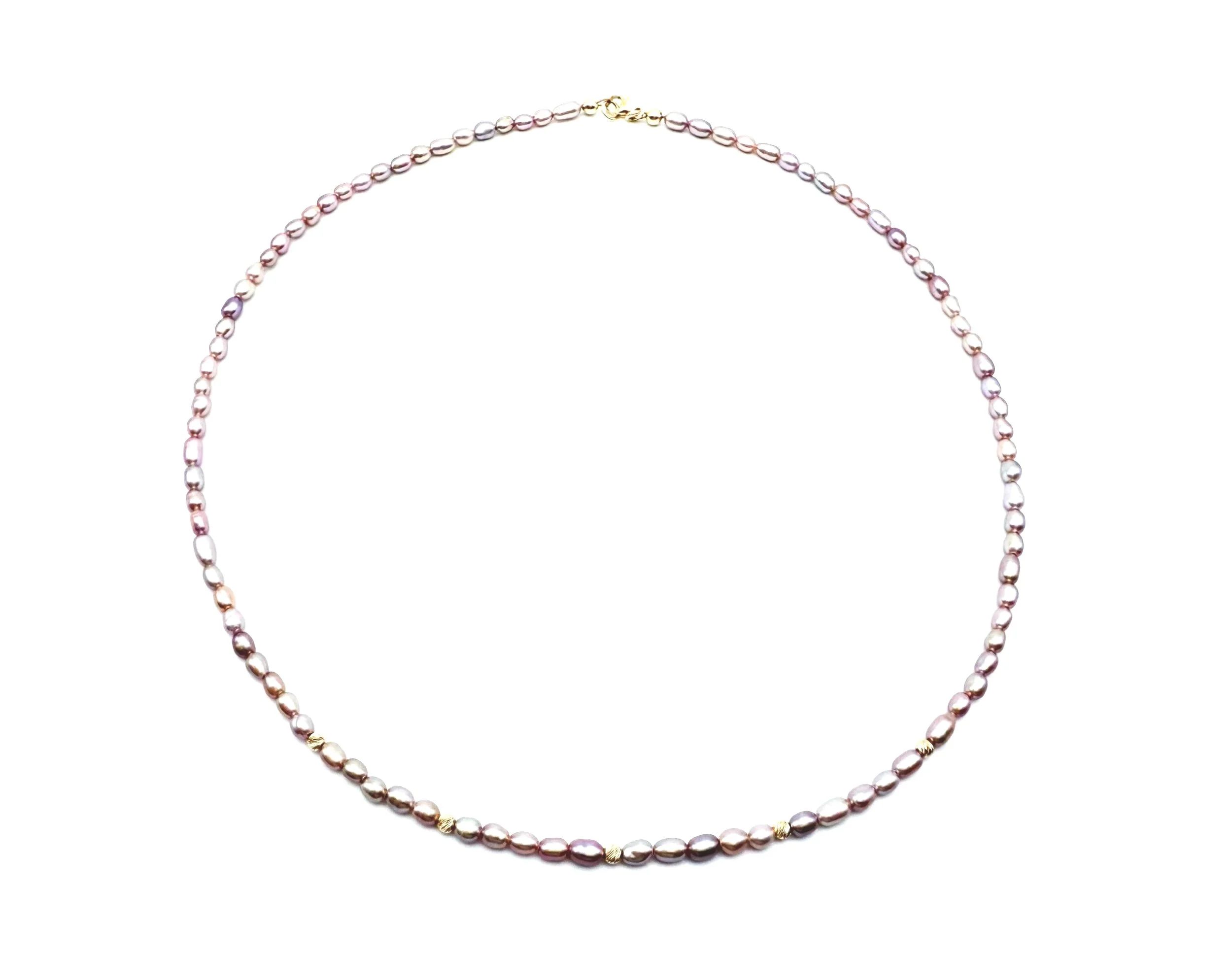 pink purple pearl strand necklace 14k solid gold