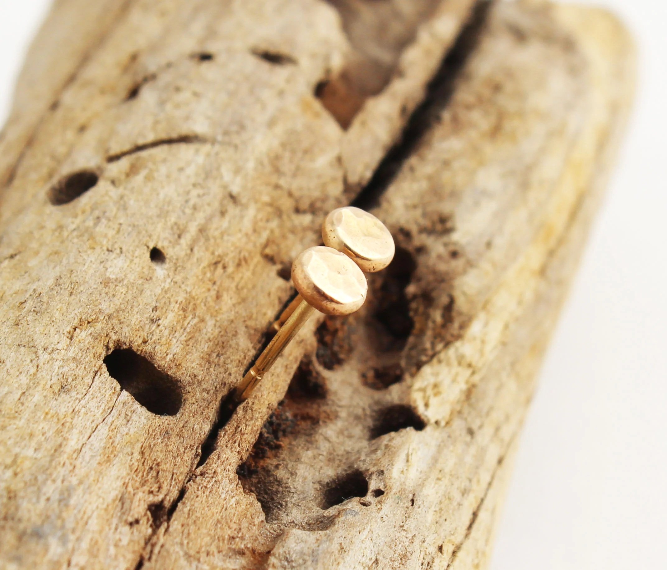 hammered small gold stud earrings handmade
