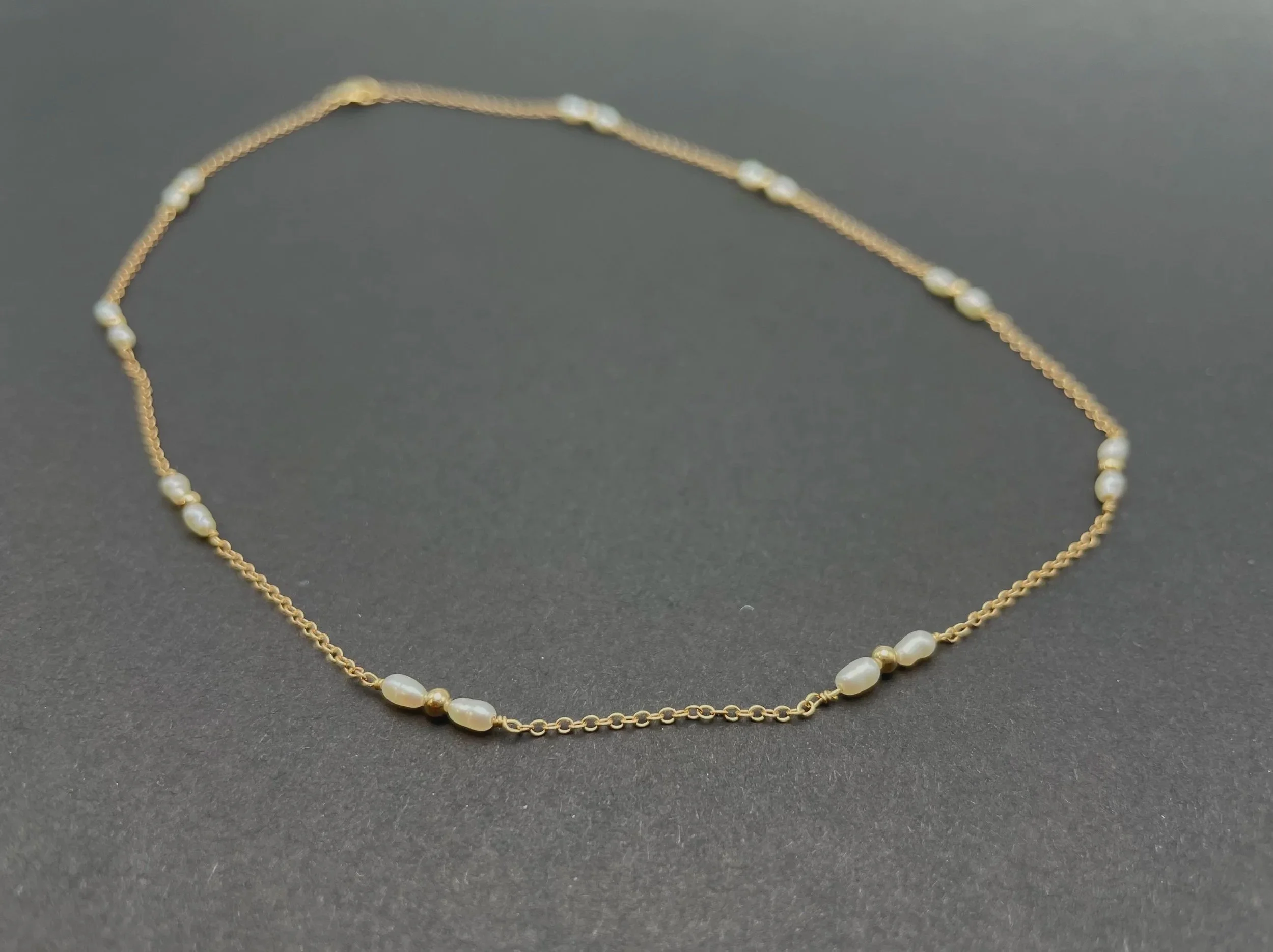 dainty pearl cluster necklace with 14k gold cable chain