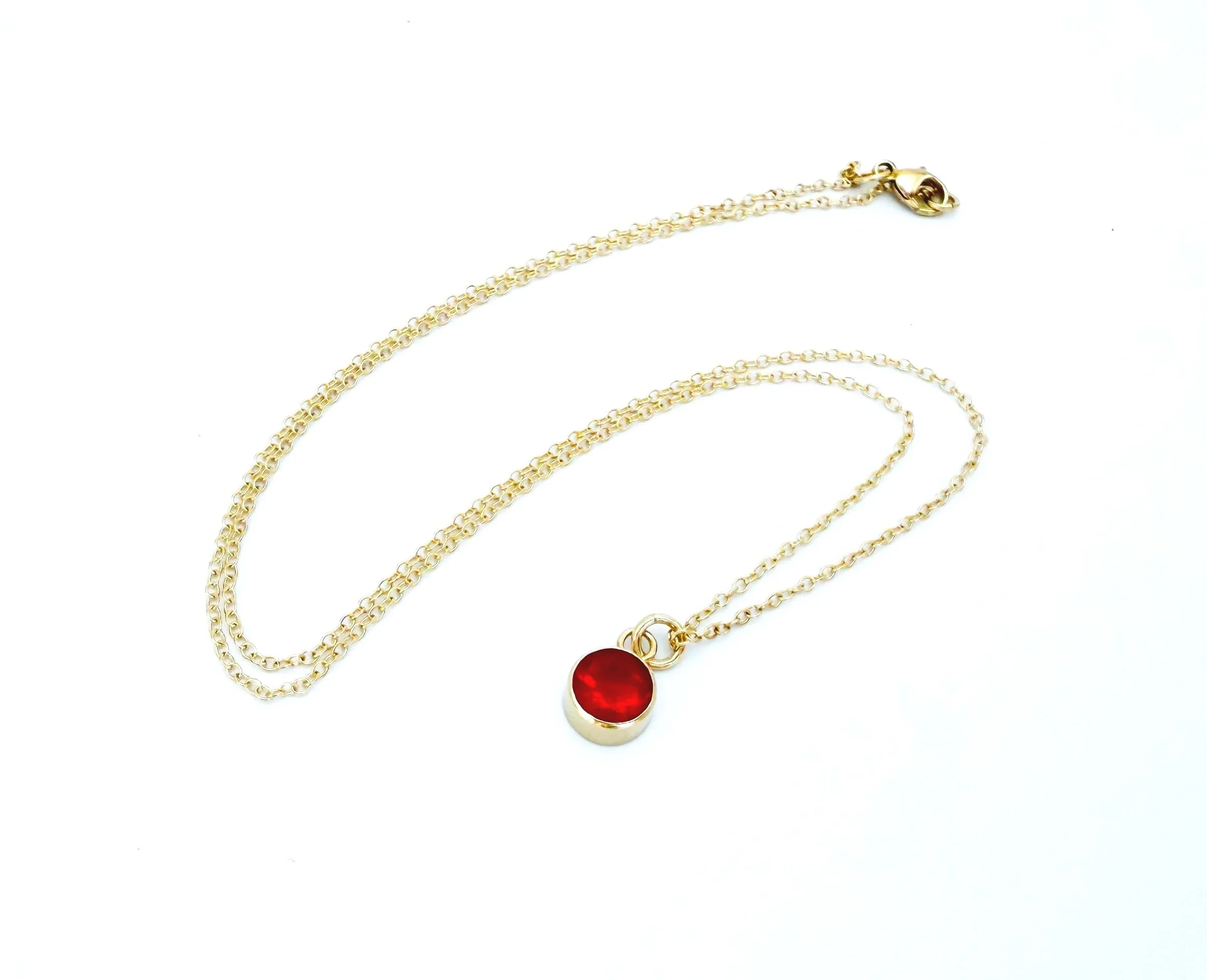 14k gold mexican fire opal solitaire necklace