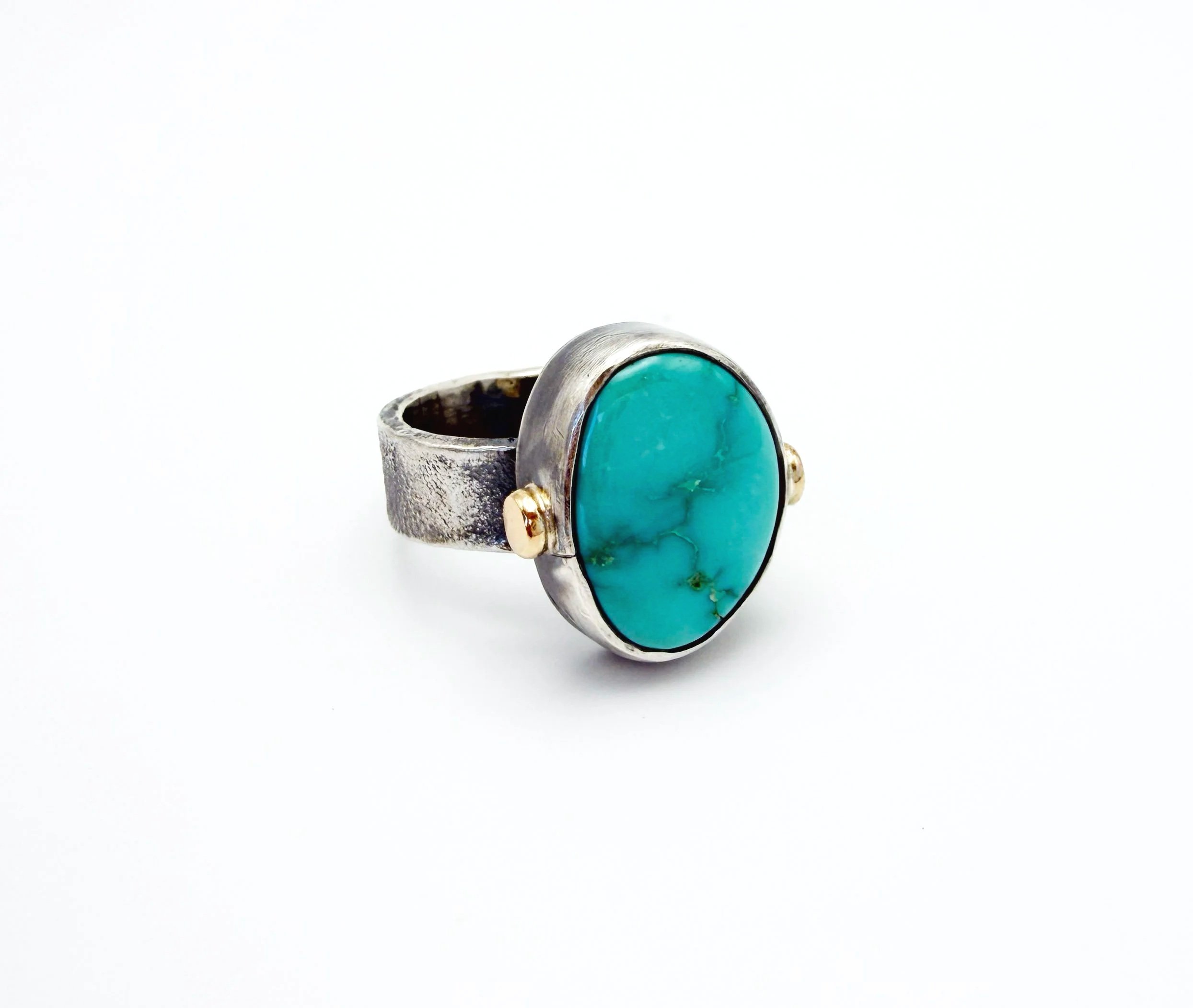 Silver Turquoise Ring, Silver with 14k Gold Accents