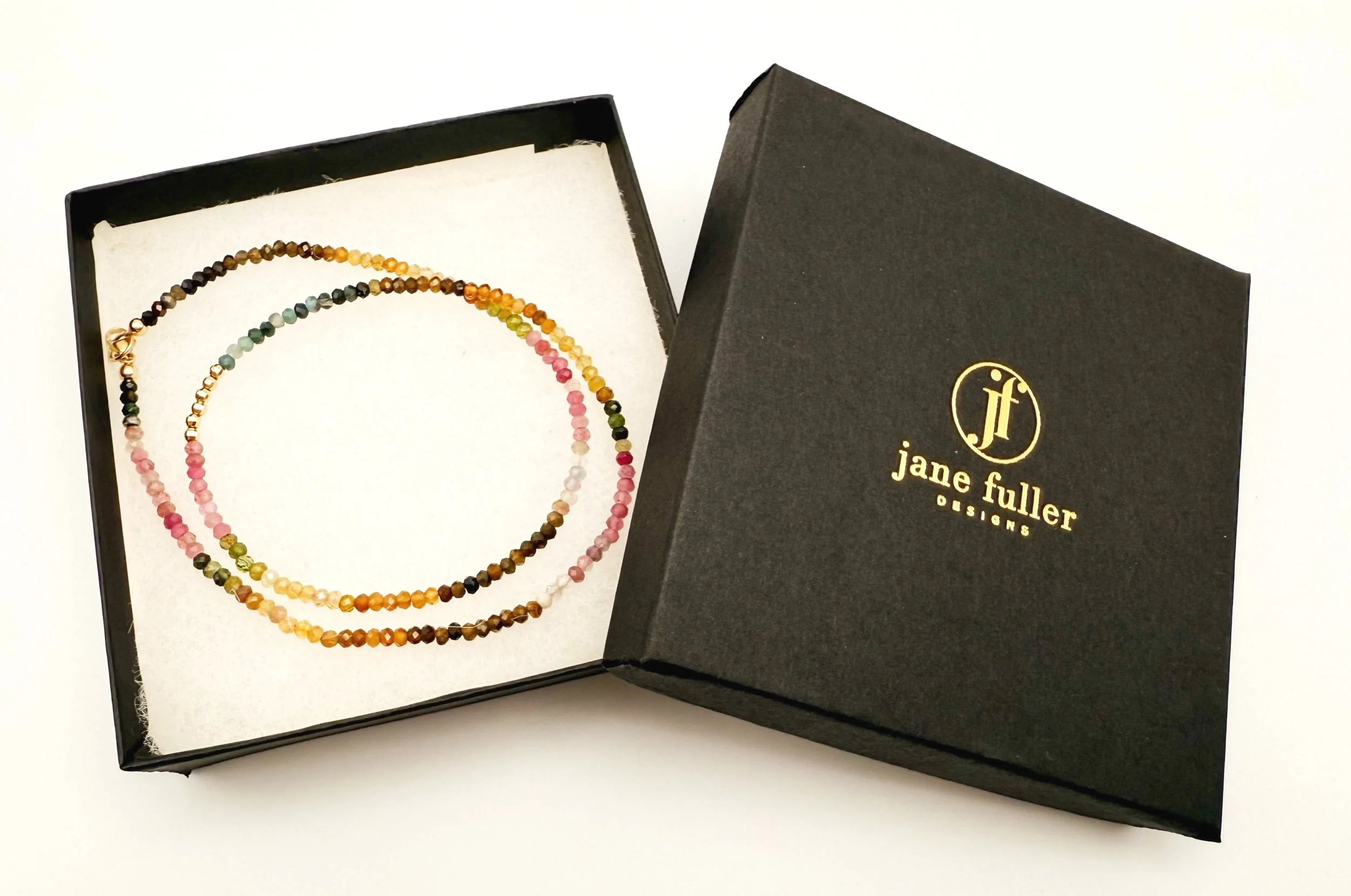 Colorful gemstone beaded necklace 14k gold