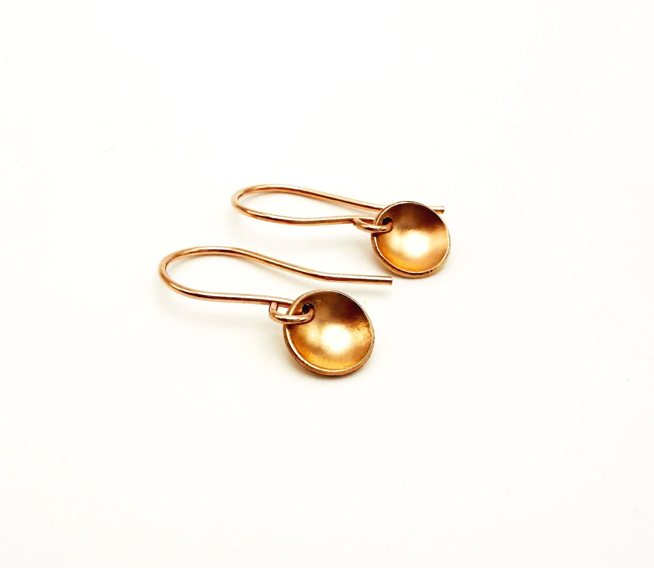 small rose gold concave disc earrings 14k