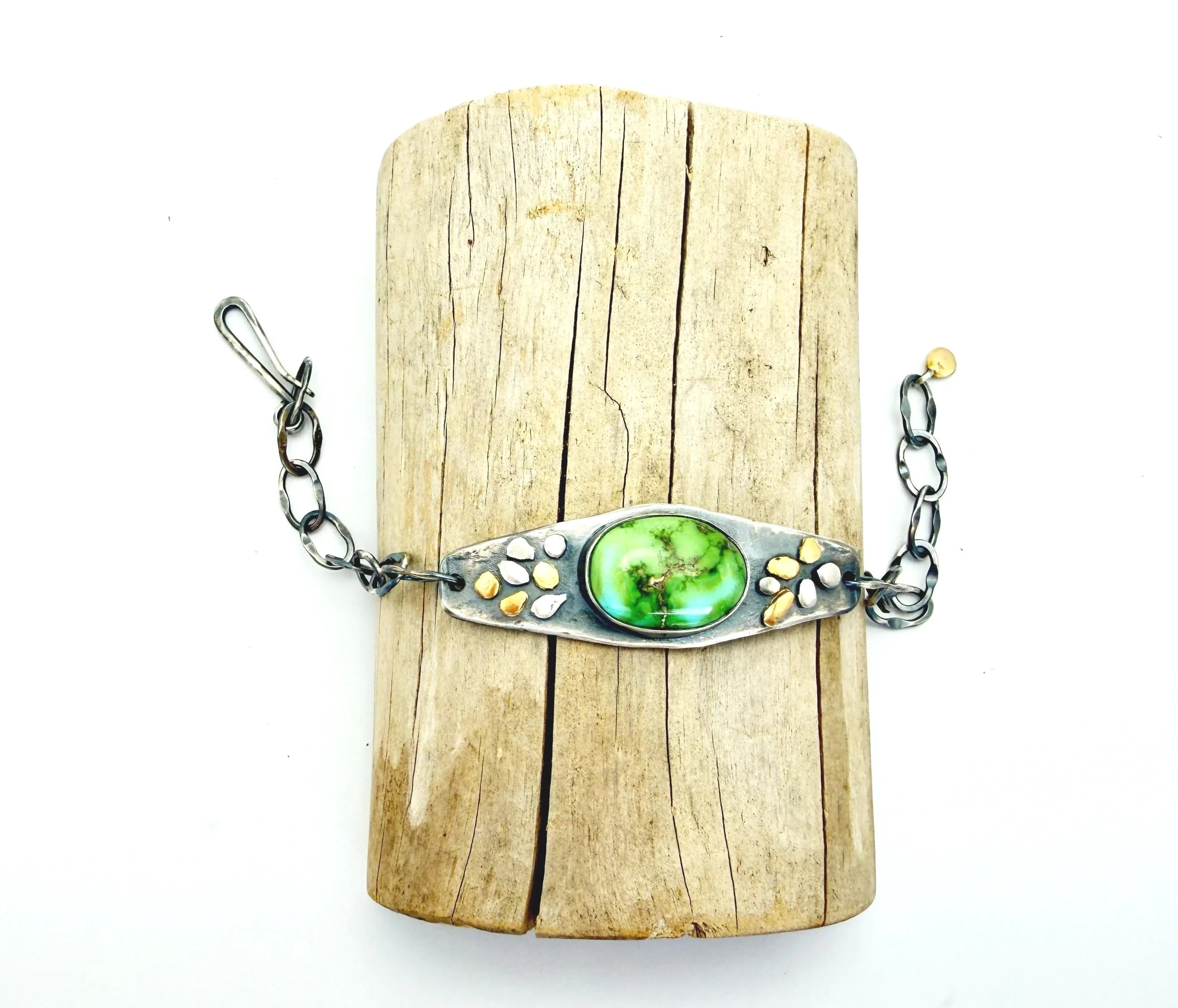 silver turquoise bracelet with gold accents
