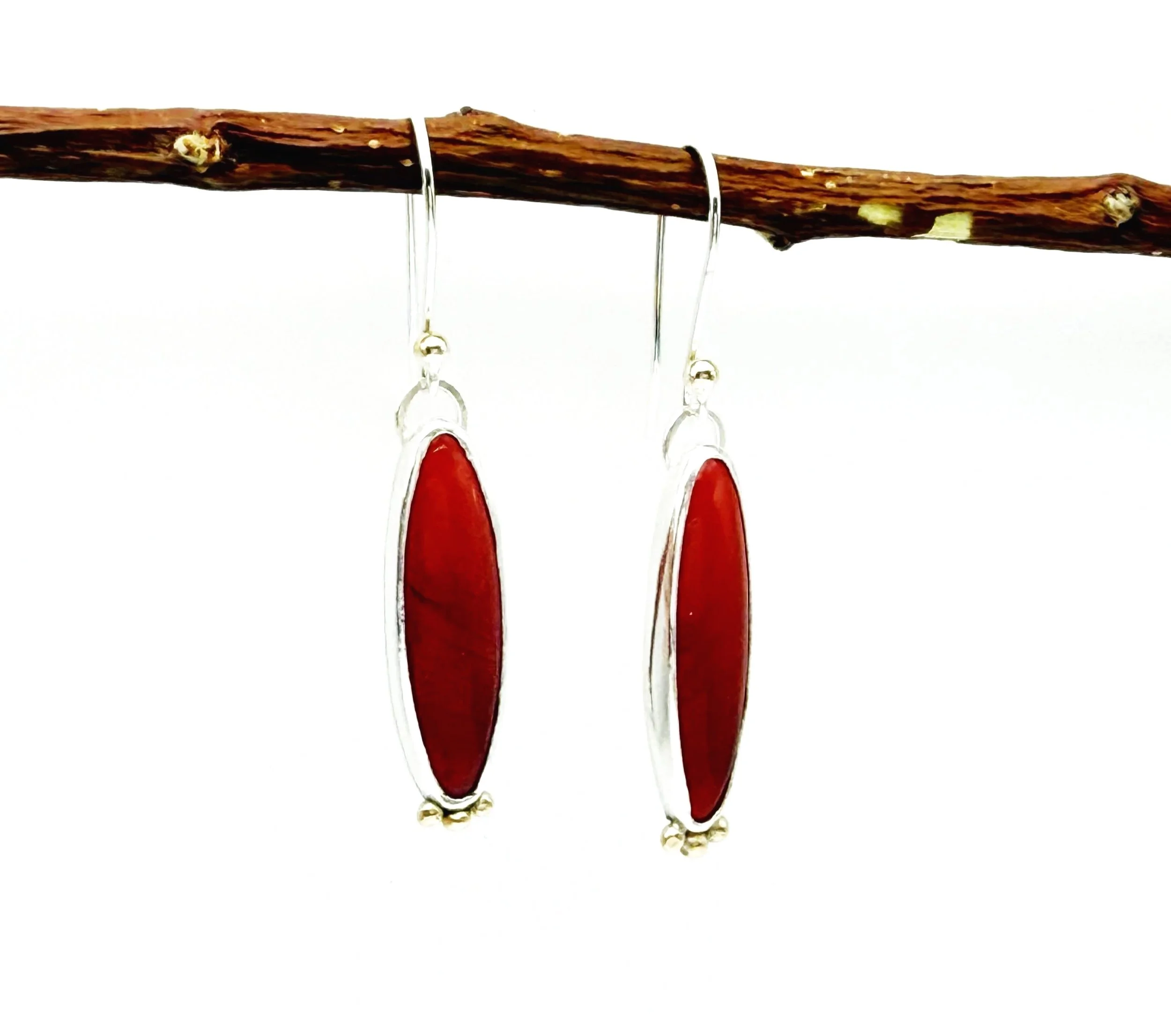 Red Rosarita earrings silver and 14k gold
