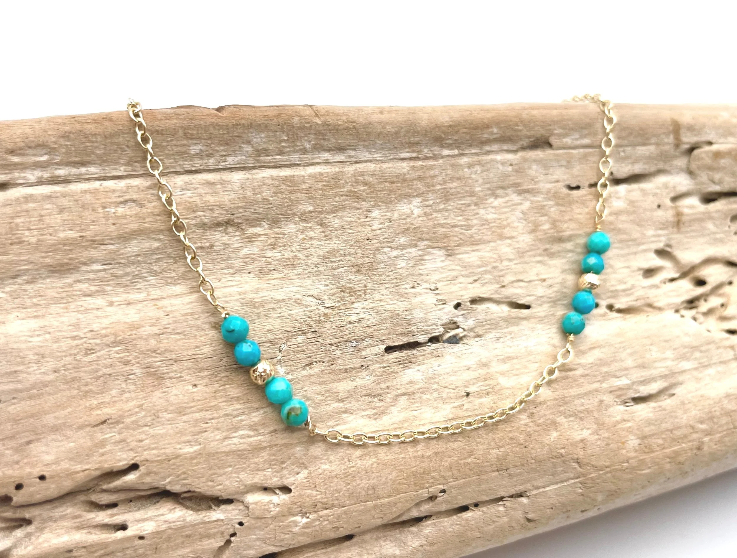 Turquoise necklace 14k solid gold handmade