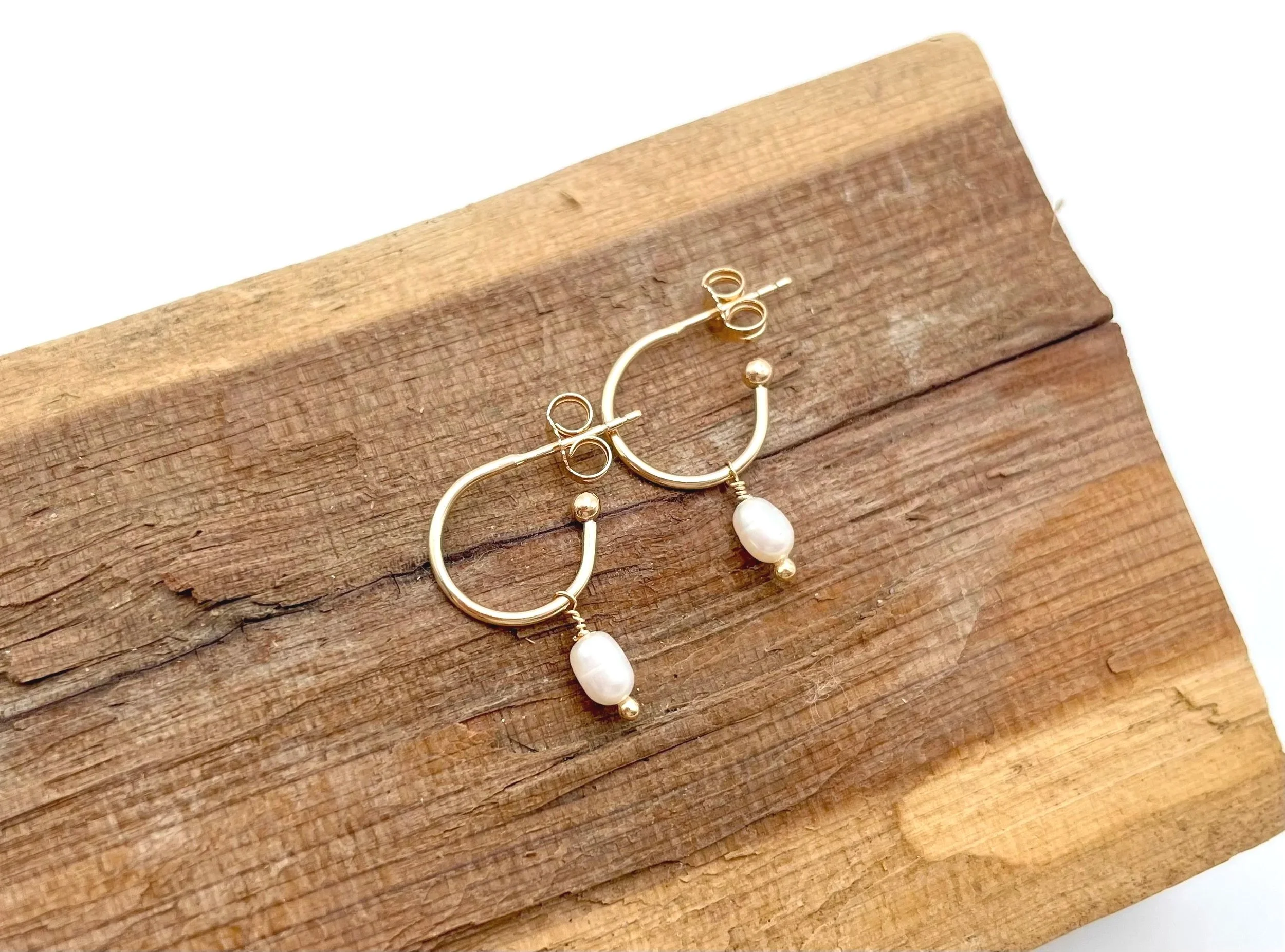 small freshwater pearl hoop dangle earrings