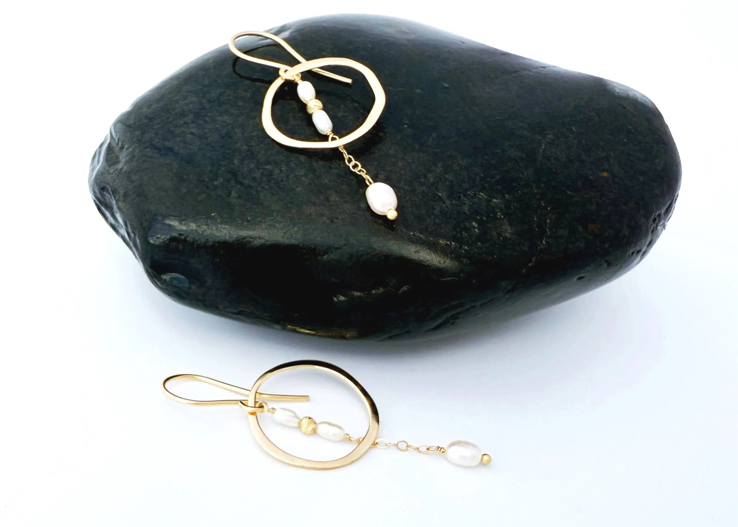 pearl dangle earrings 14k solid gold