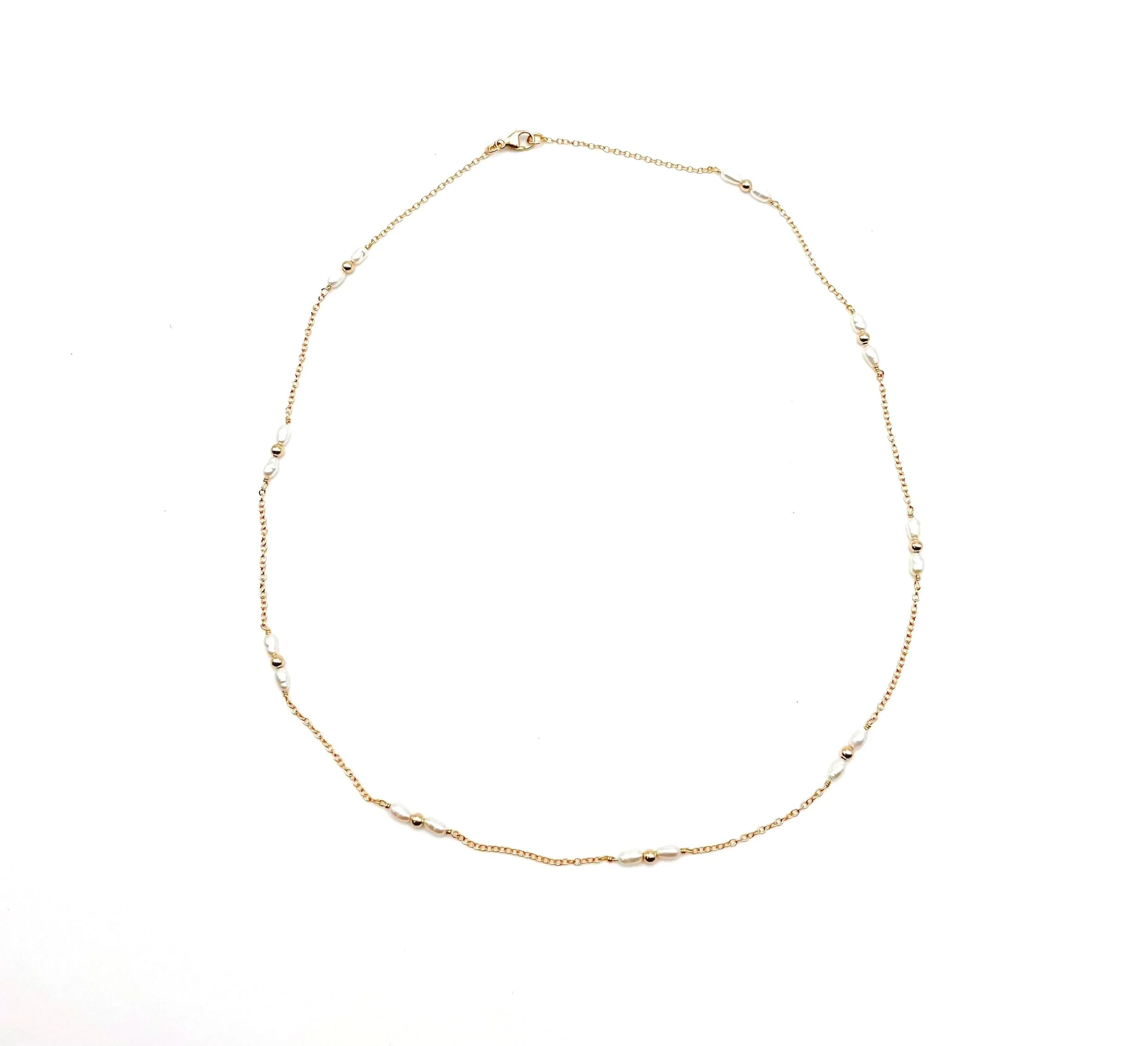 minimalist pearl station necklace 14k gold