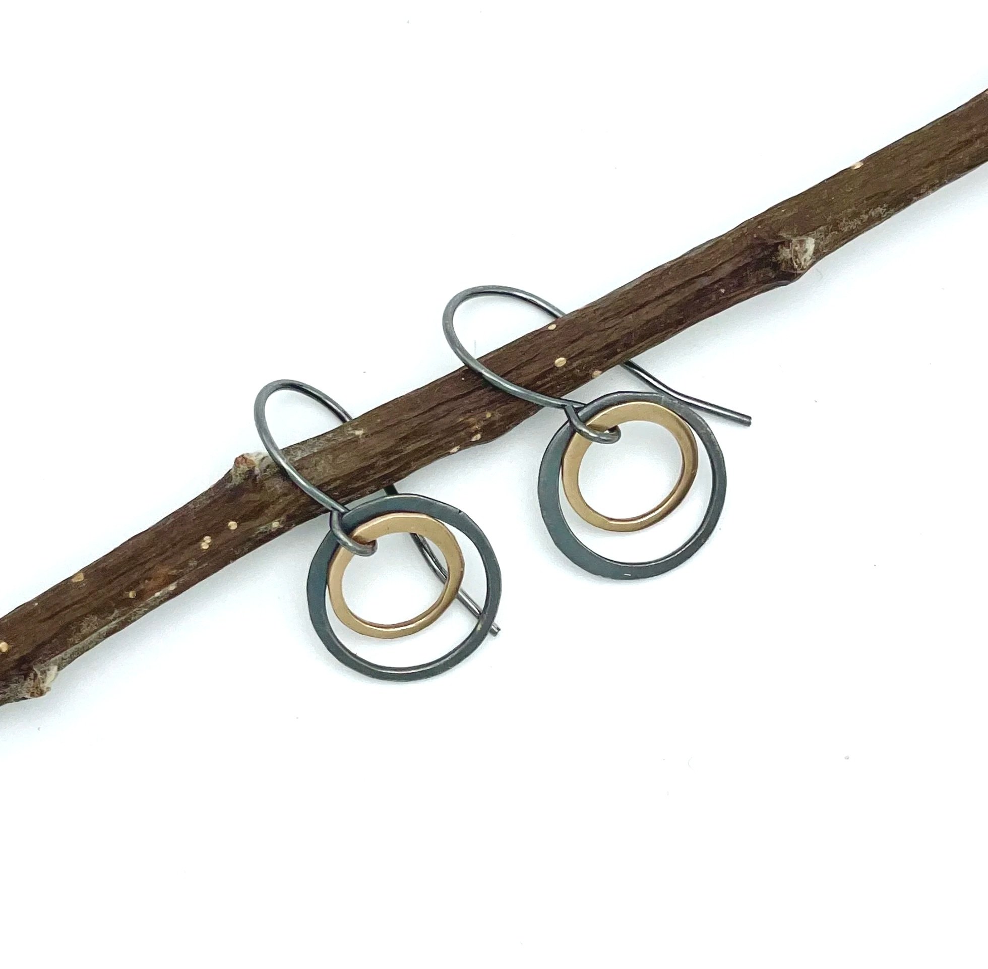 two tone double hoop earrings silver and gold