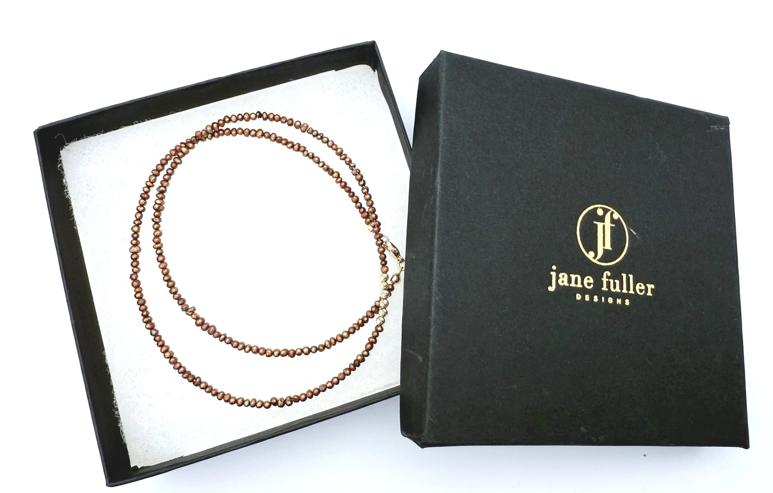 tiny pearl necklace, brown pearl strand 14k gold