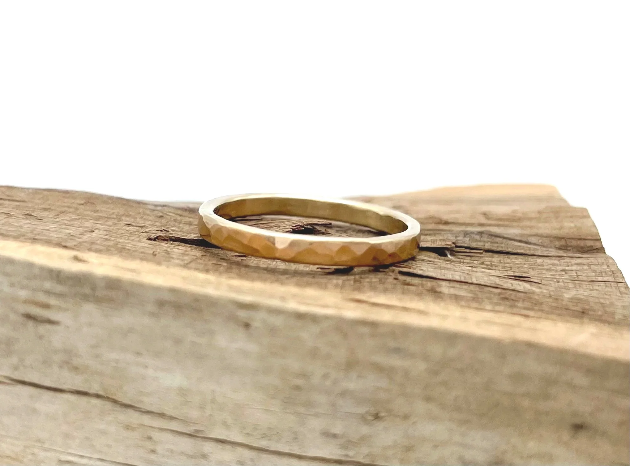 14k gold stacking ring hammered in 2mm