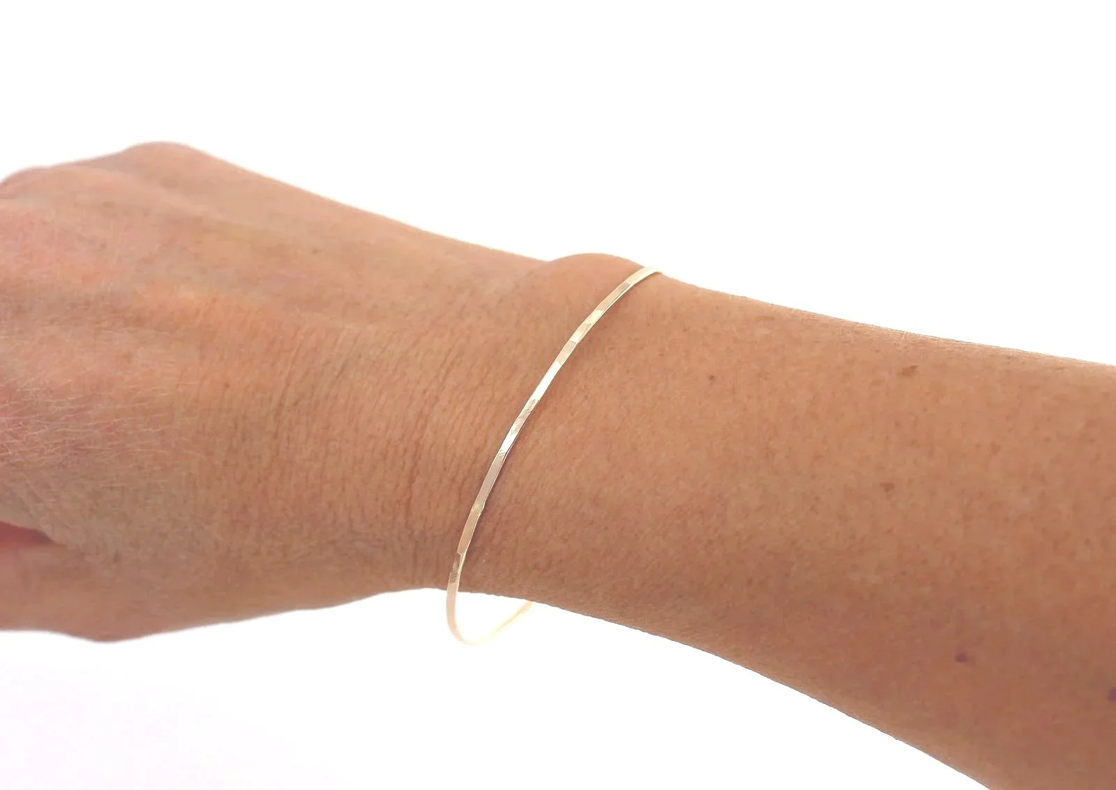handmade hammered thin gold bangle 14k
