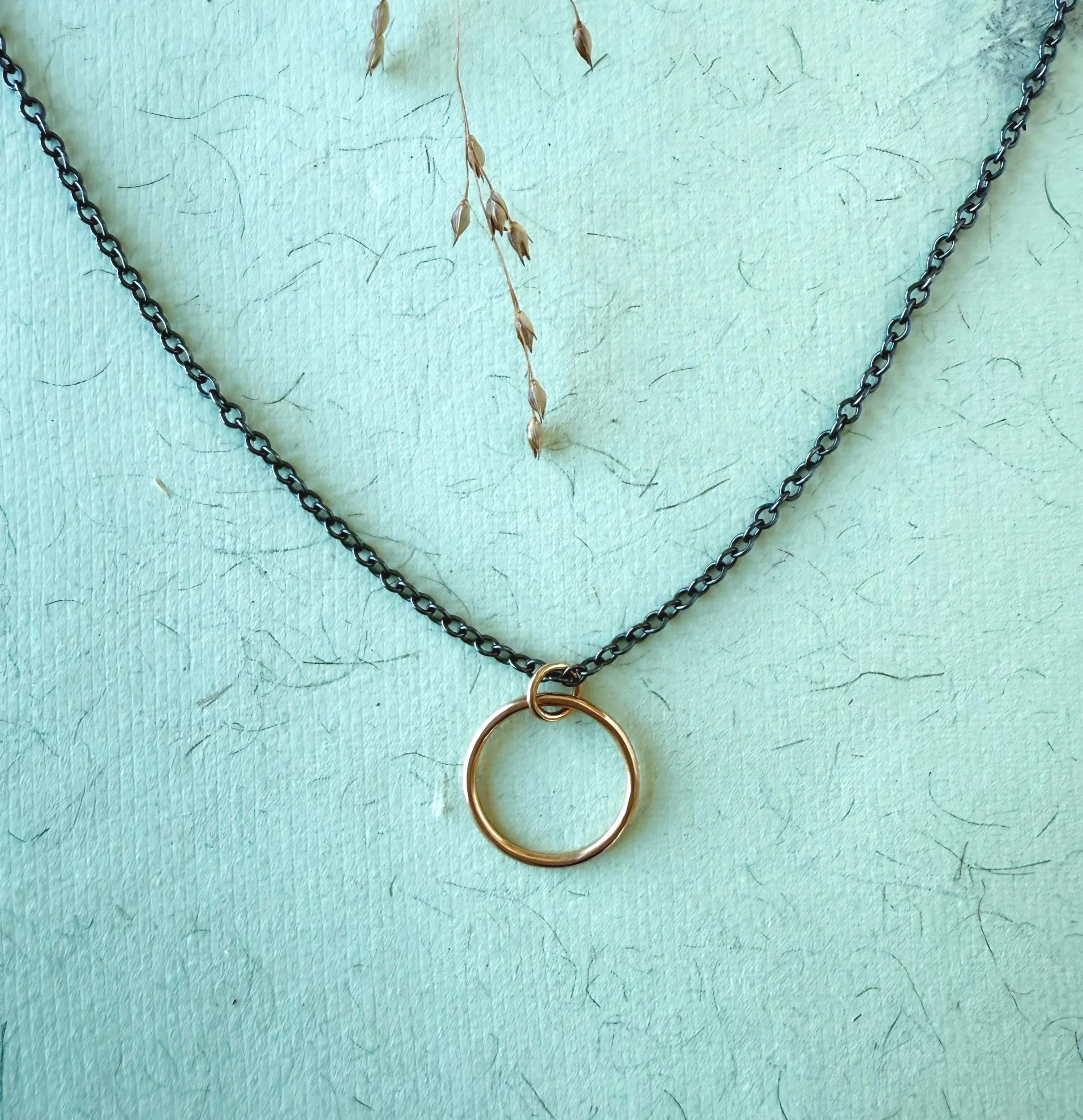 oxidized silver and 14k solid gold chain necklace