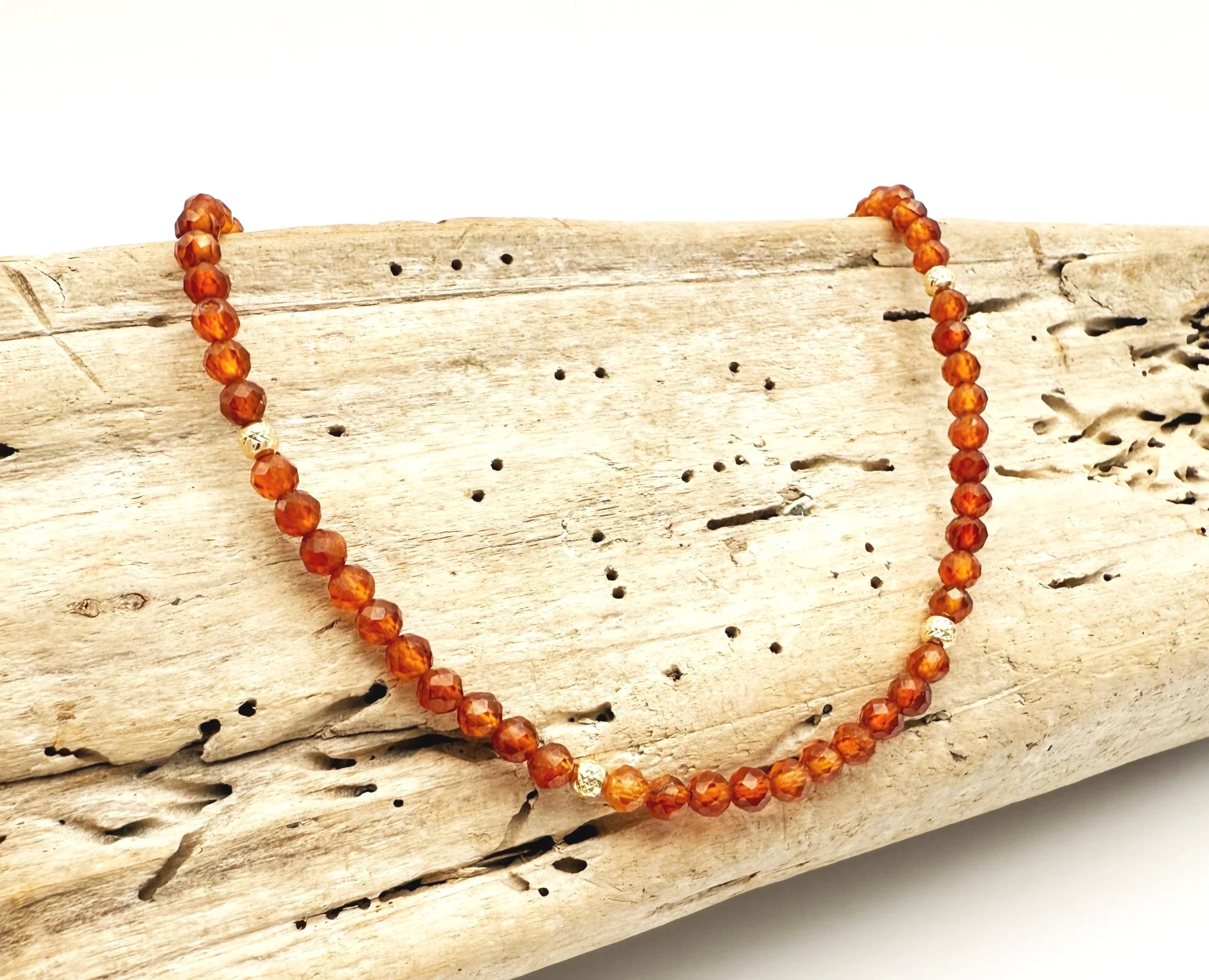 Orange gemstone bead necklace 14k gold