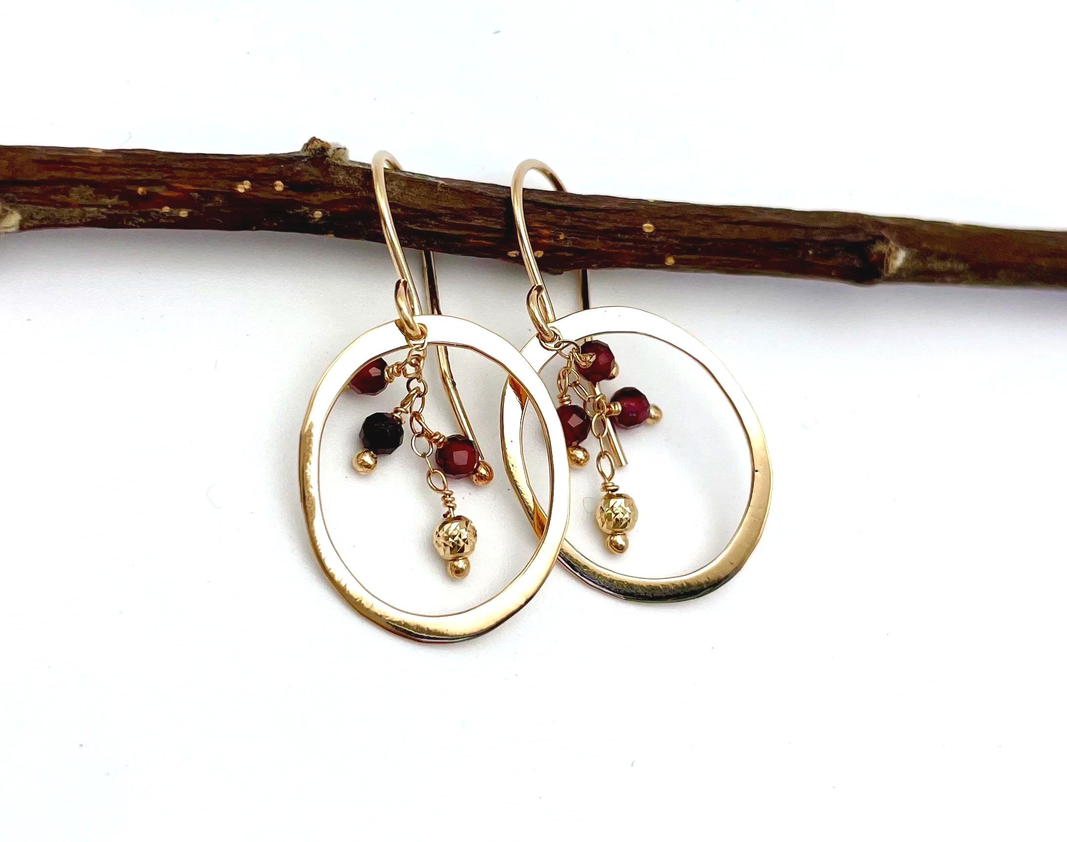 garnet gemstone earrings in 14k solid gold
