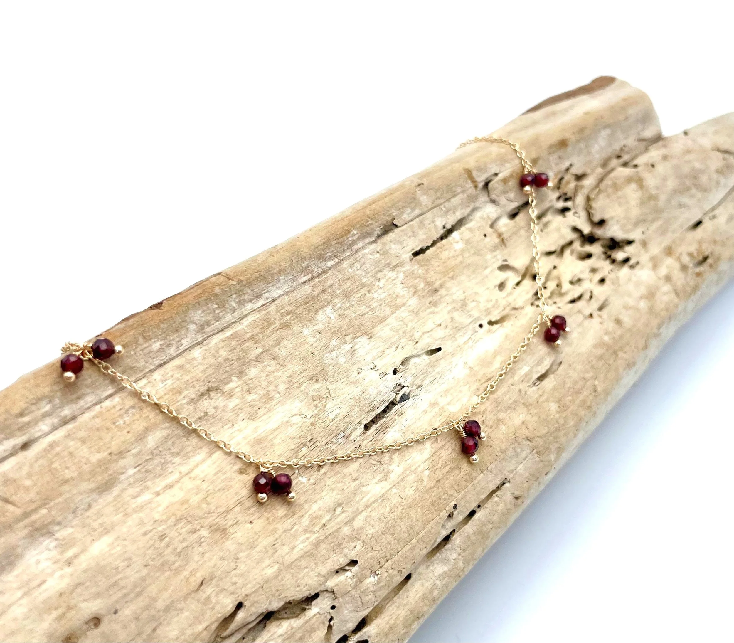 14k gold garnet cluster necklace