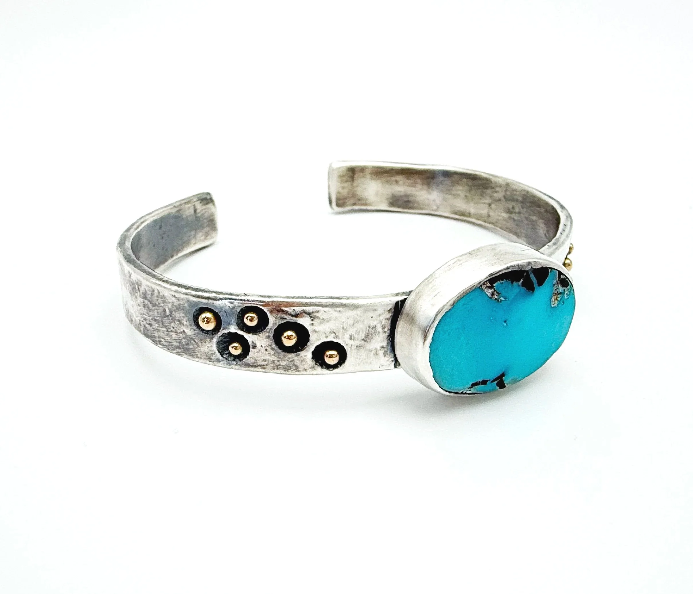 turquoise cuff bracelet mixed metal silver and gold