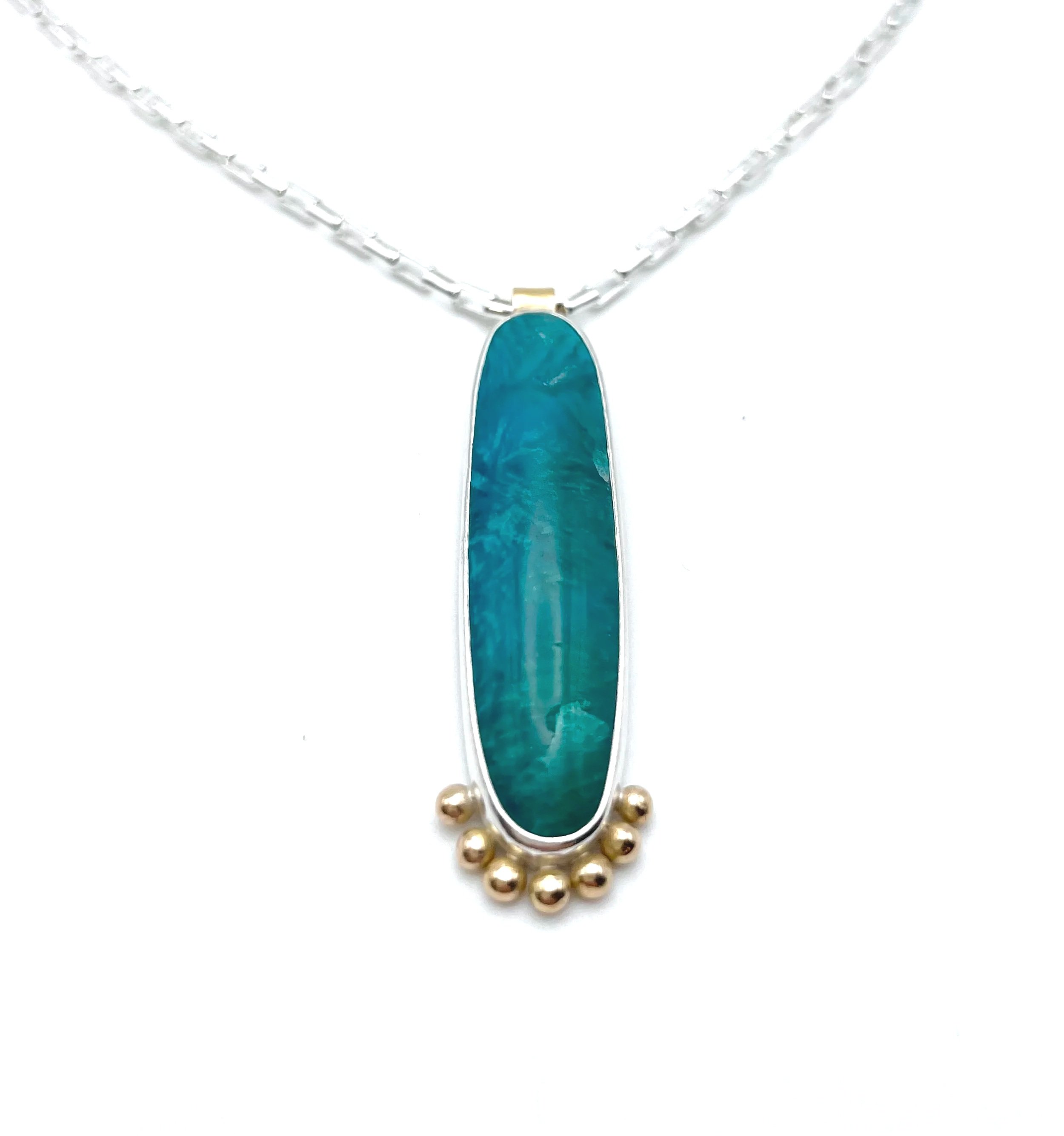 artisan made one of a kind jewelry - teal stone necklace in silver and gold
