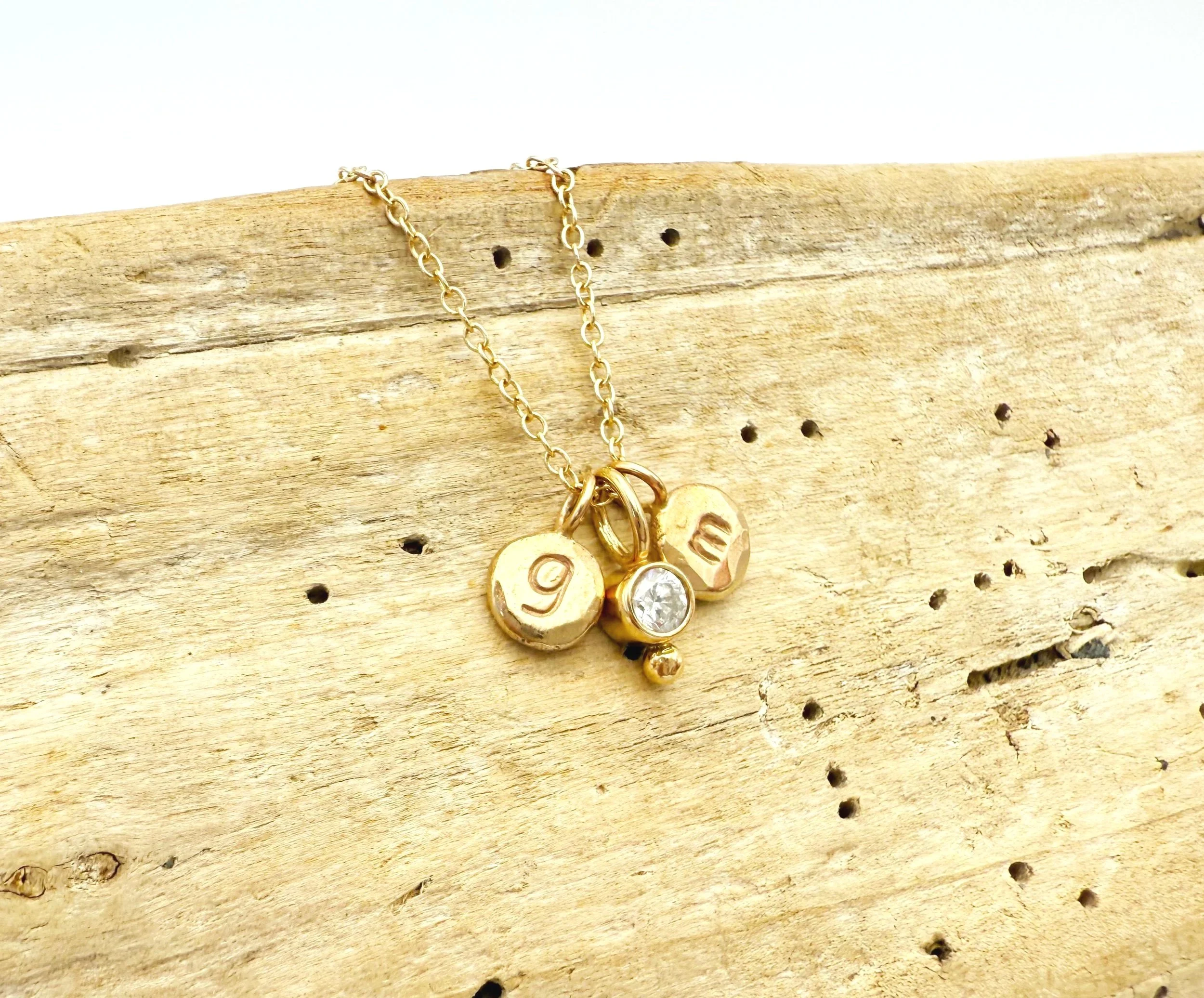 14k gold stamped initial disc necklace