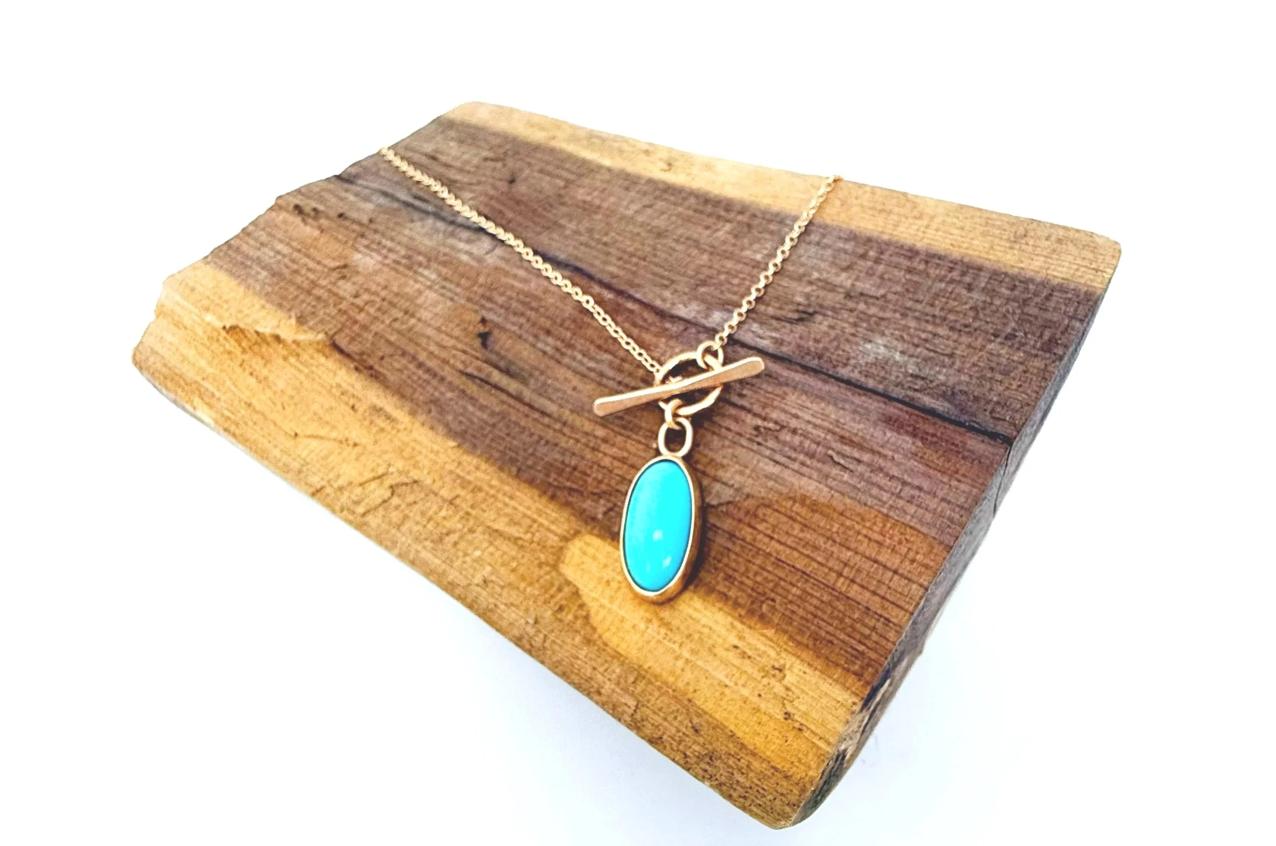 front toggle clasp turquoise pendant necklace 14k solid gold