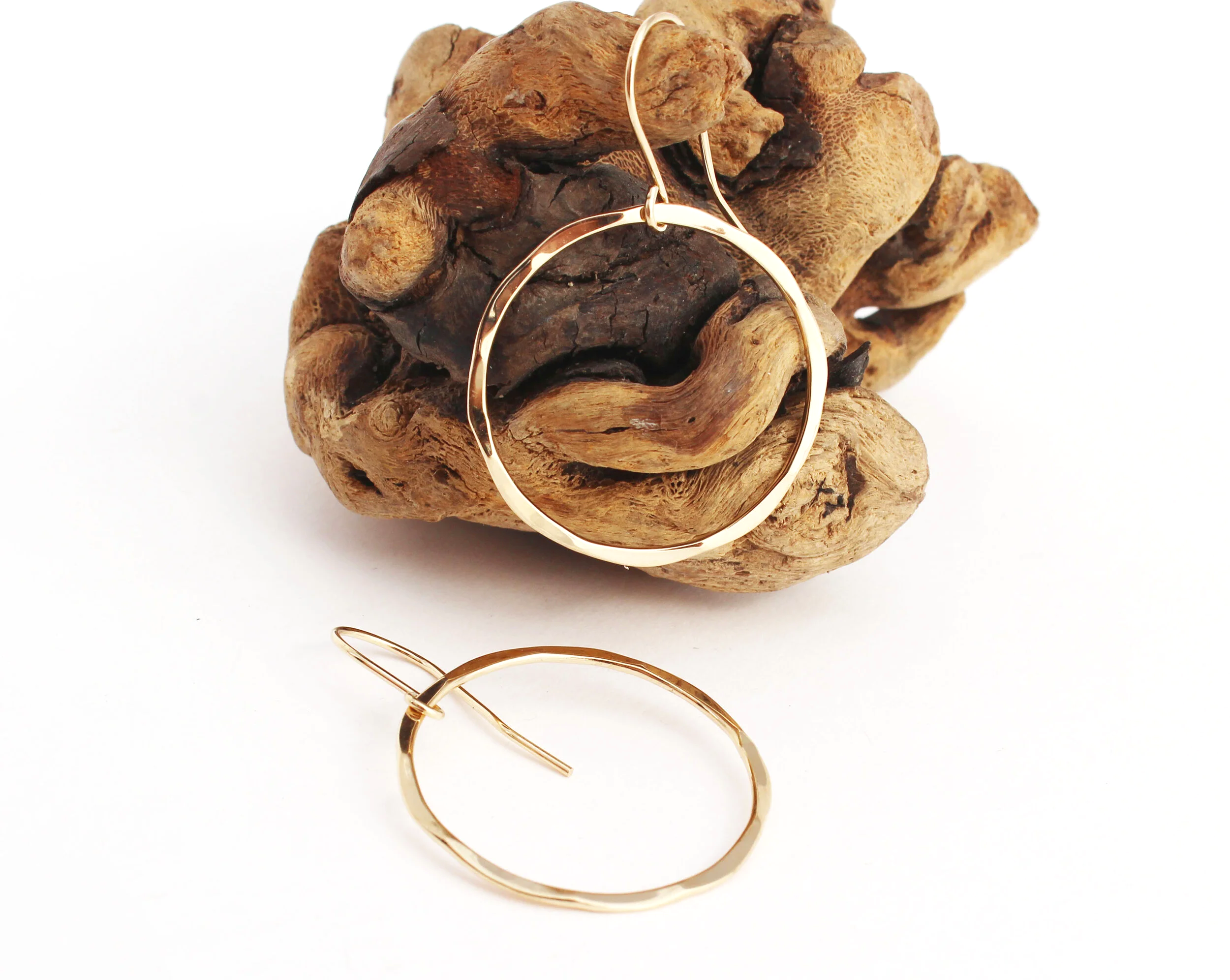 hammered large gold hoop earrings 14k